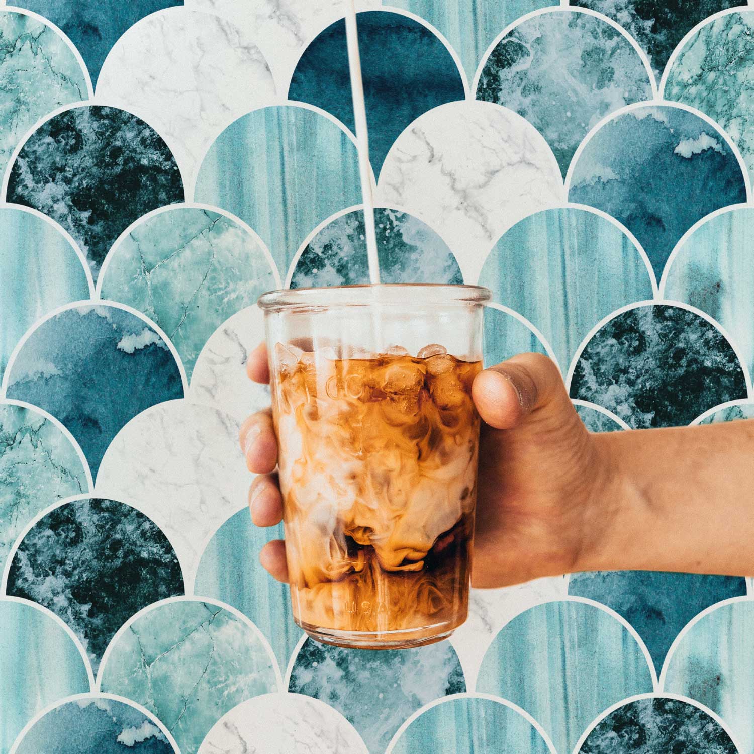 Marble scallop tiles removable wallpaper