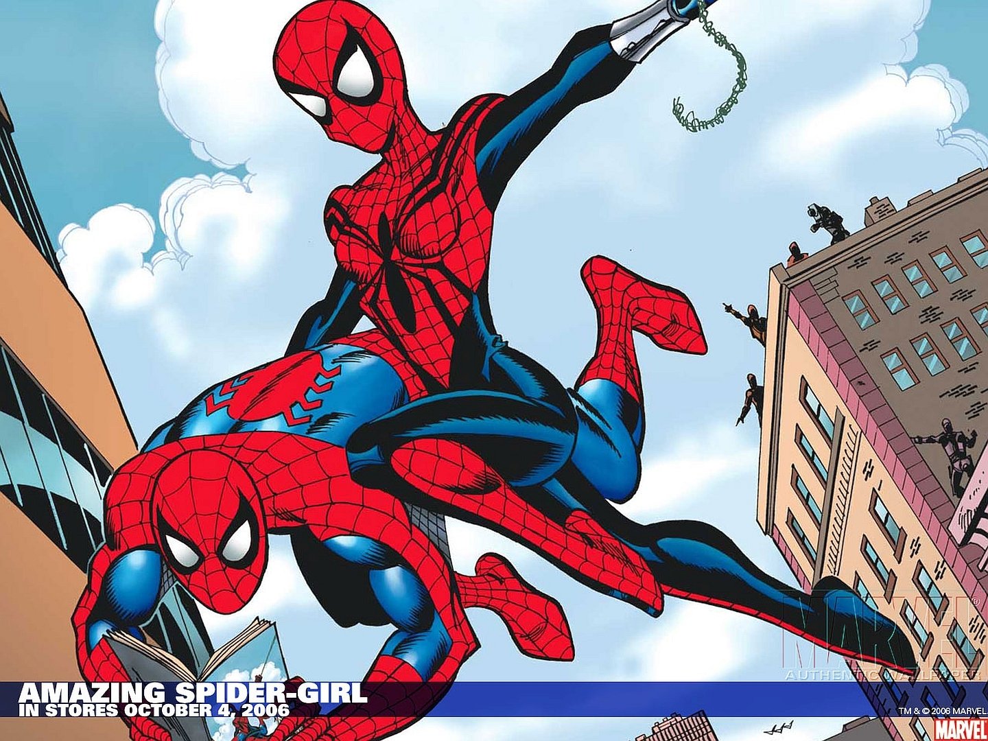 HD Comic Wallpaper: The Amazing Spider Girl & Spider Man Swing Into Action