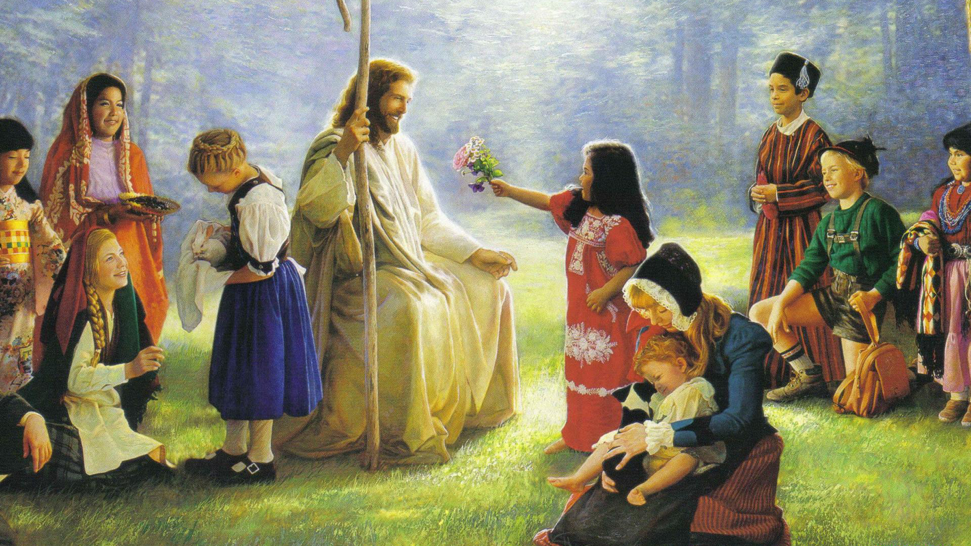 Small Girl Is Giving Flower To Jesus Christ HD Jesus Wallpaper