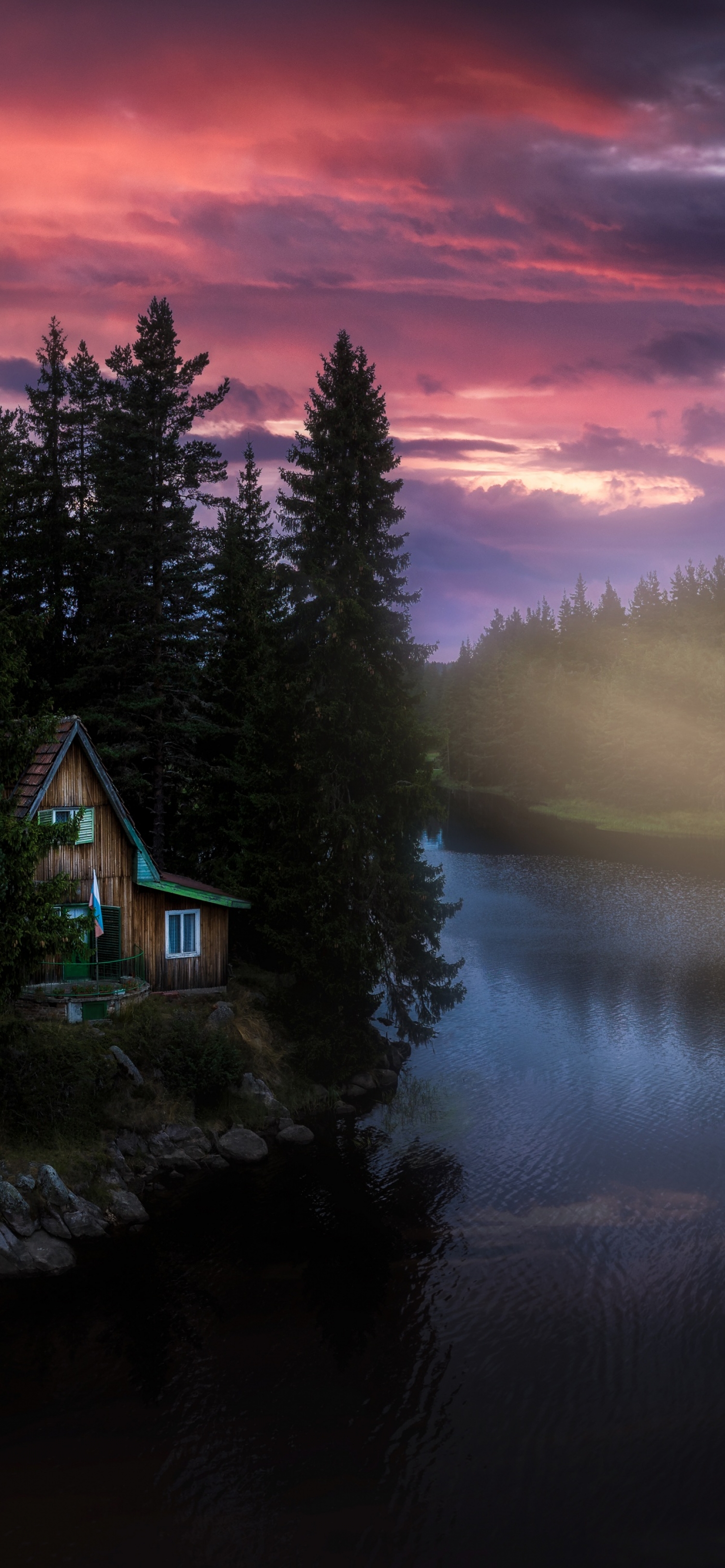 Scenic Peaceful Cabin At Sunset