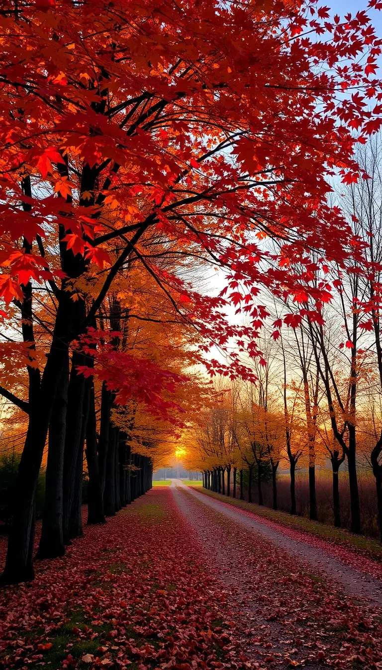 Roadway In Autumn Fall Seasonal Orange Leaves