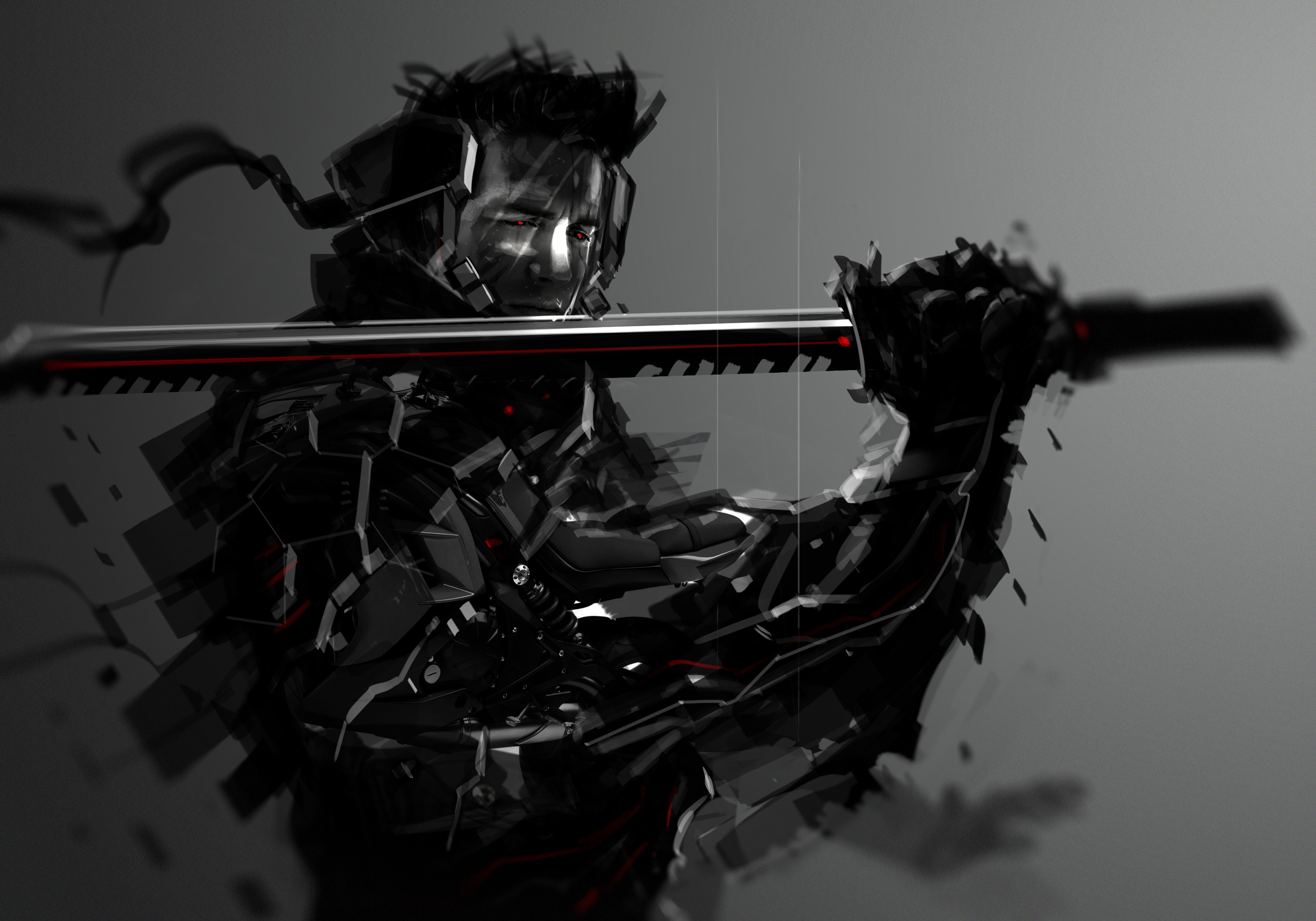 Wallpaper dark, sword, katana, warrior for mobile and desktop, section фантастика, resolution 3000x2100