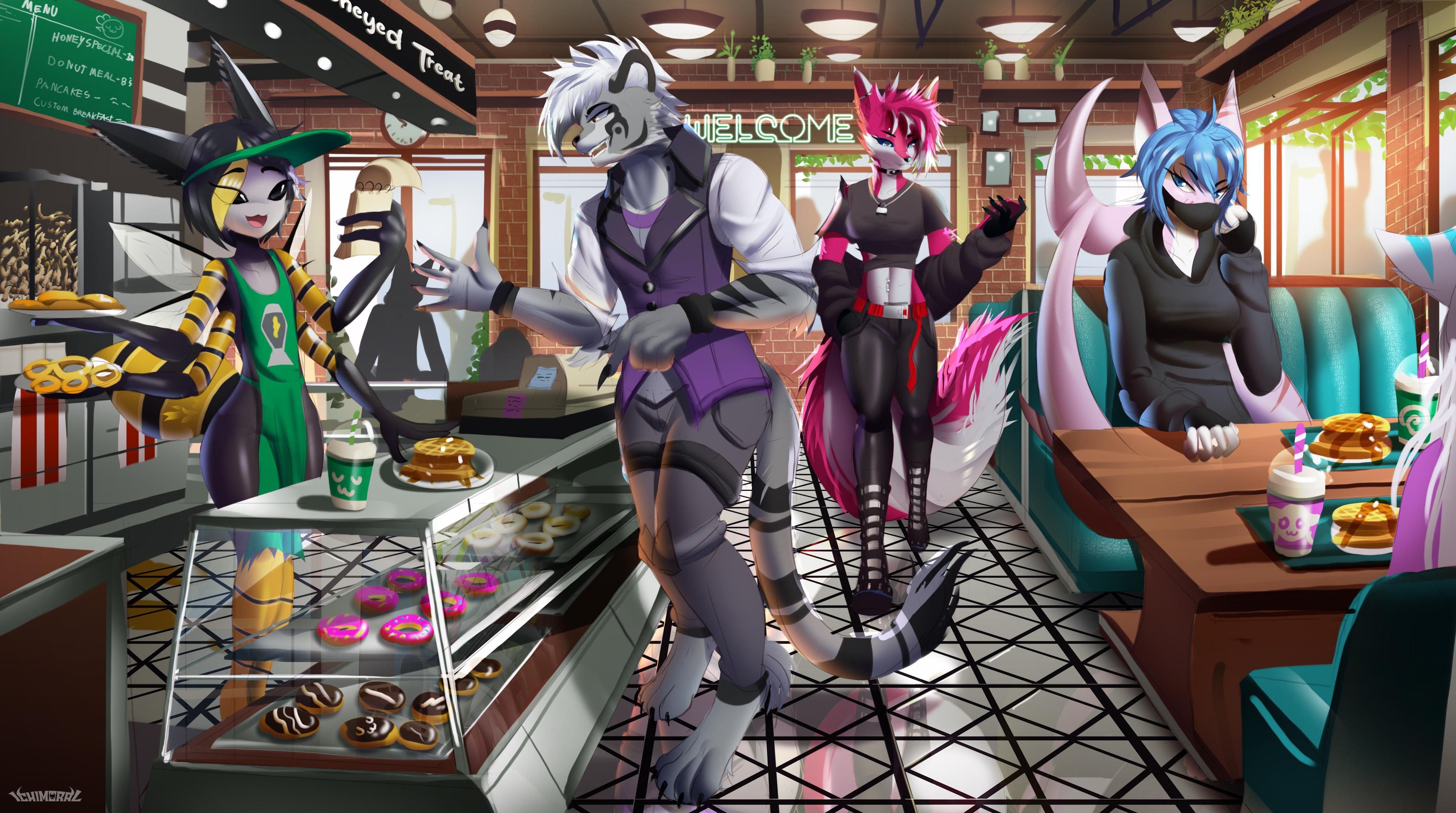 A cute Furry Cafe Shop Wallpaper Commission i had the chance to do! *w* (Art by me )