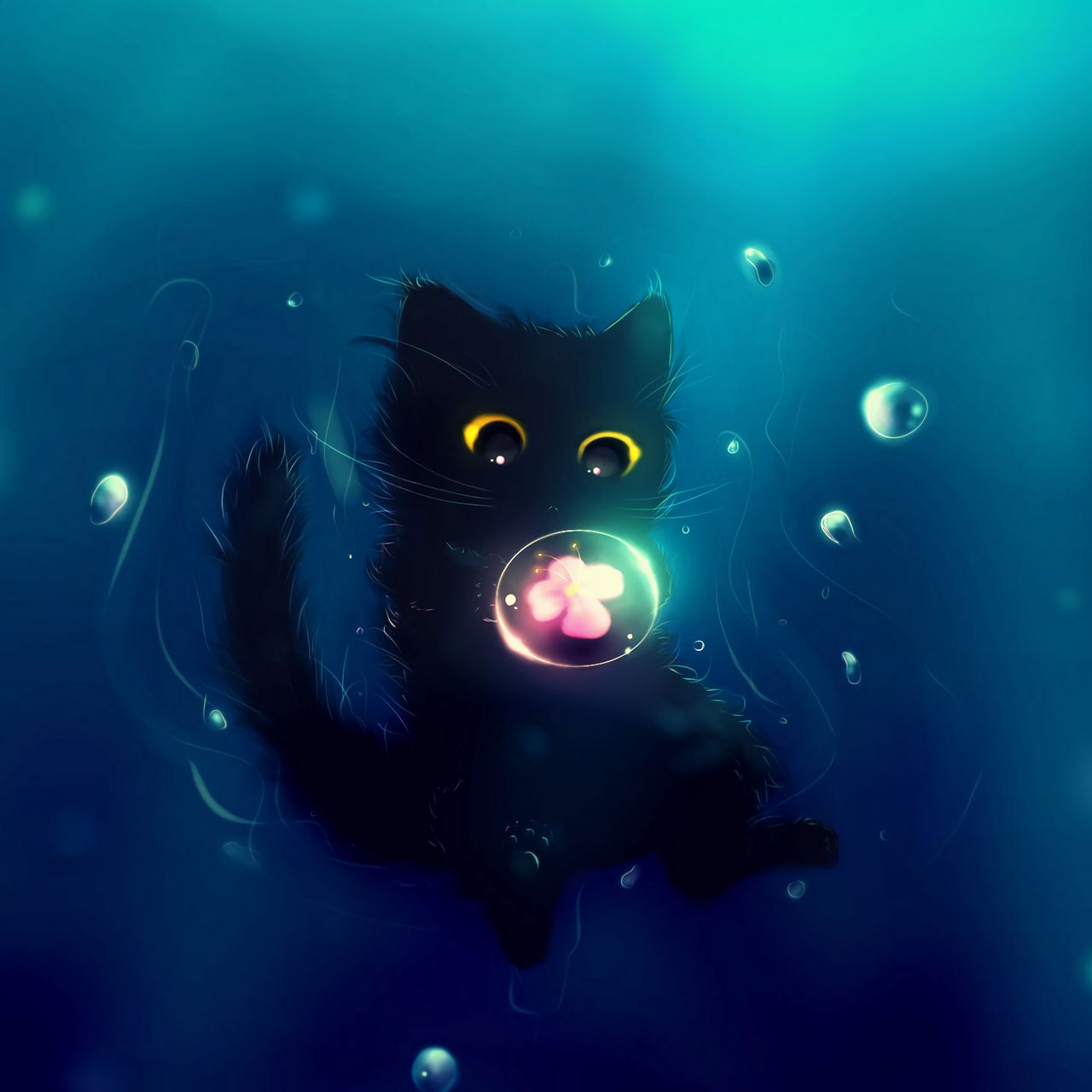 Download wallpaper 1280x1280 cat, cute, ball, flower, art ipad, ipad 2, ipad mini for parallax HD background