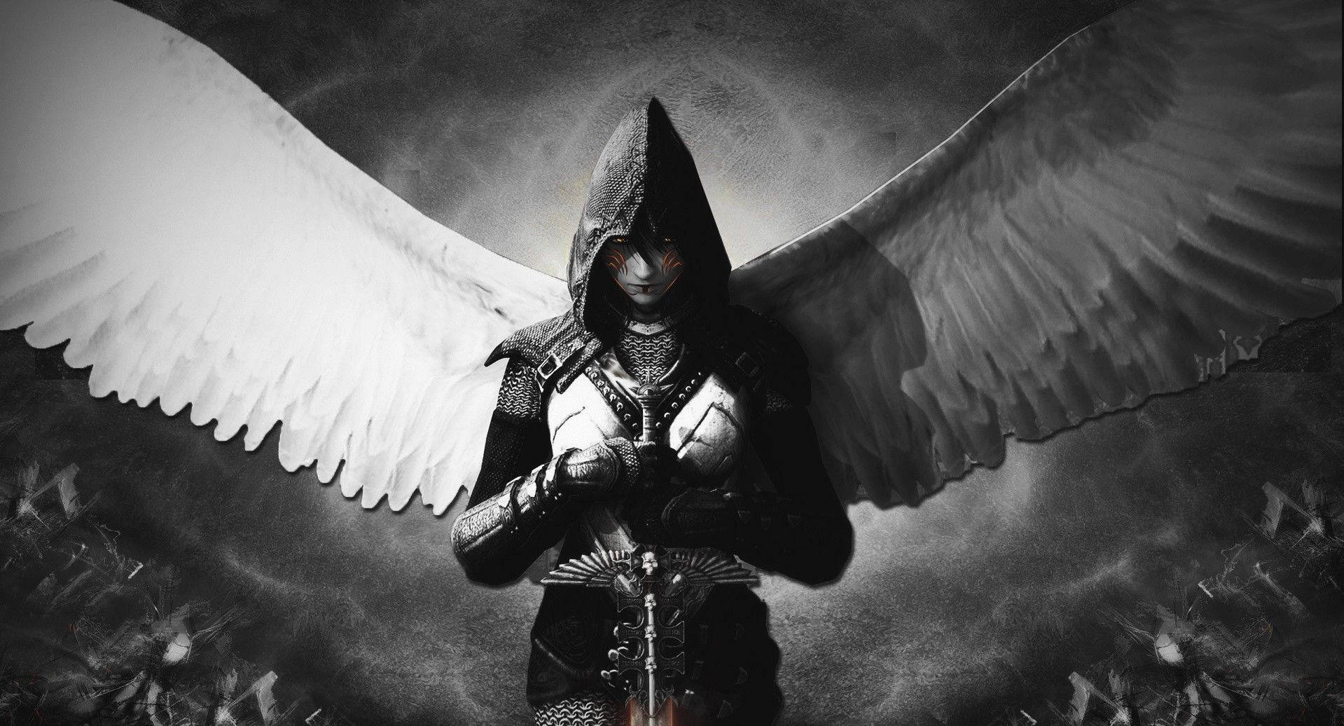 Download Dark Angel Black And White Wallpaper