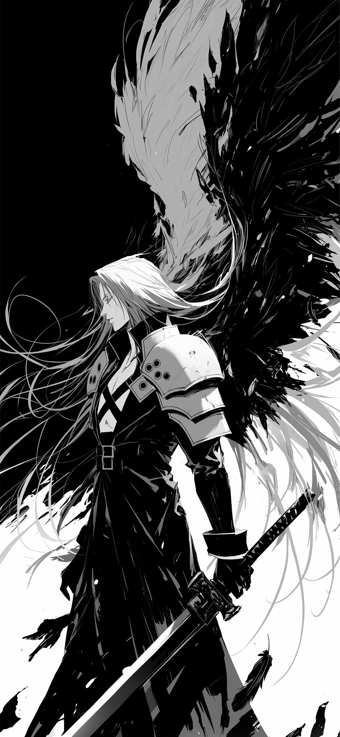 Sephiroth One Winged Angel Black & White Wallpaper IPhone HD