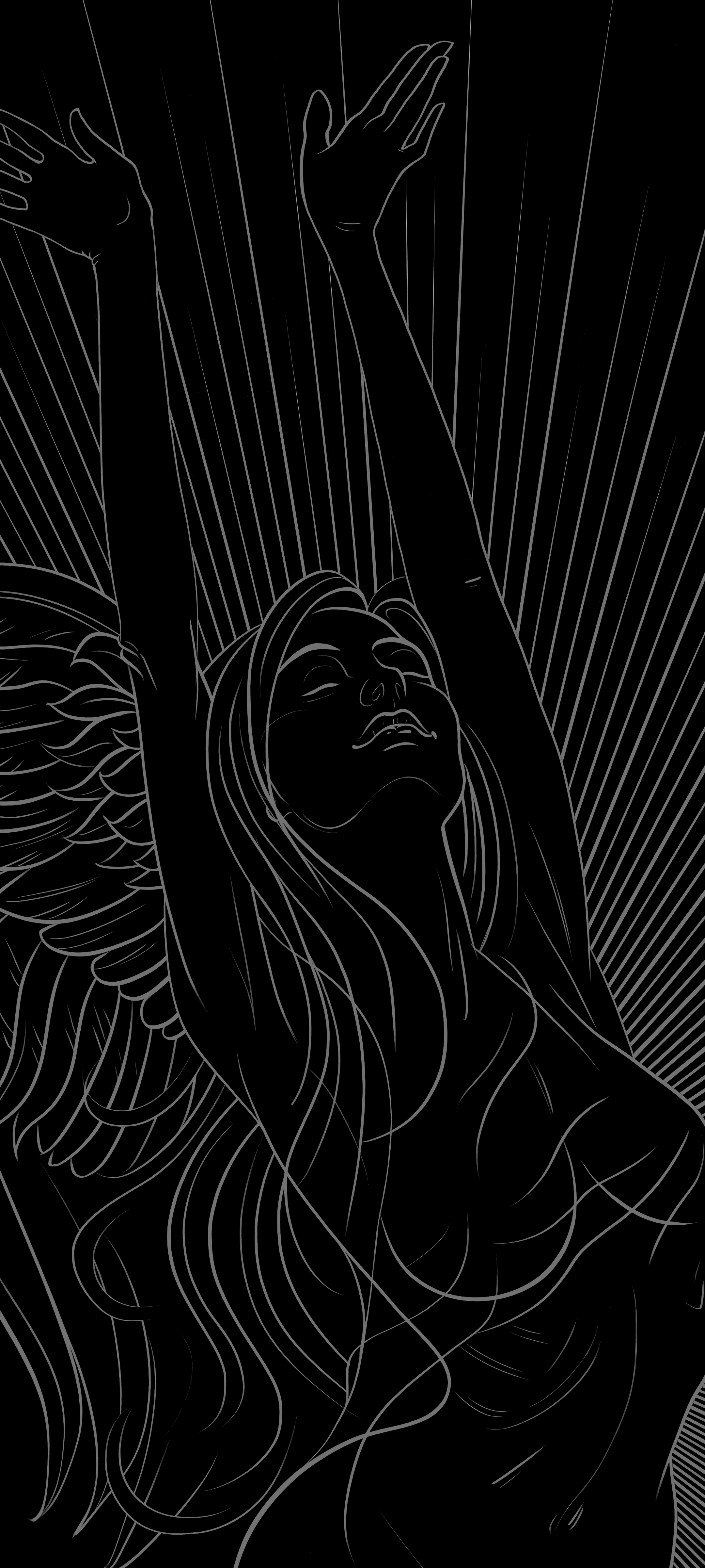 Black and White Angel Line Art (2160x4800)