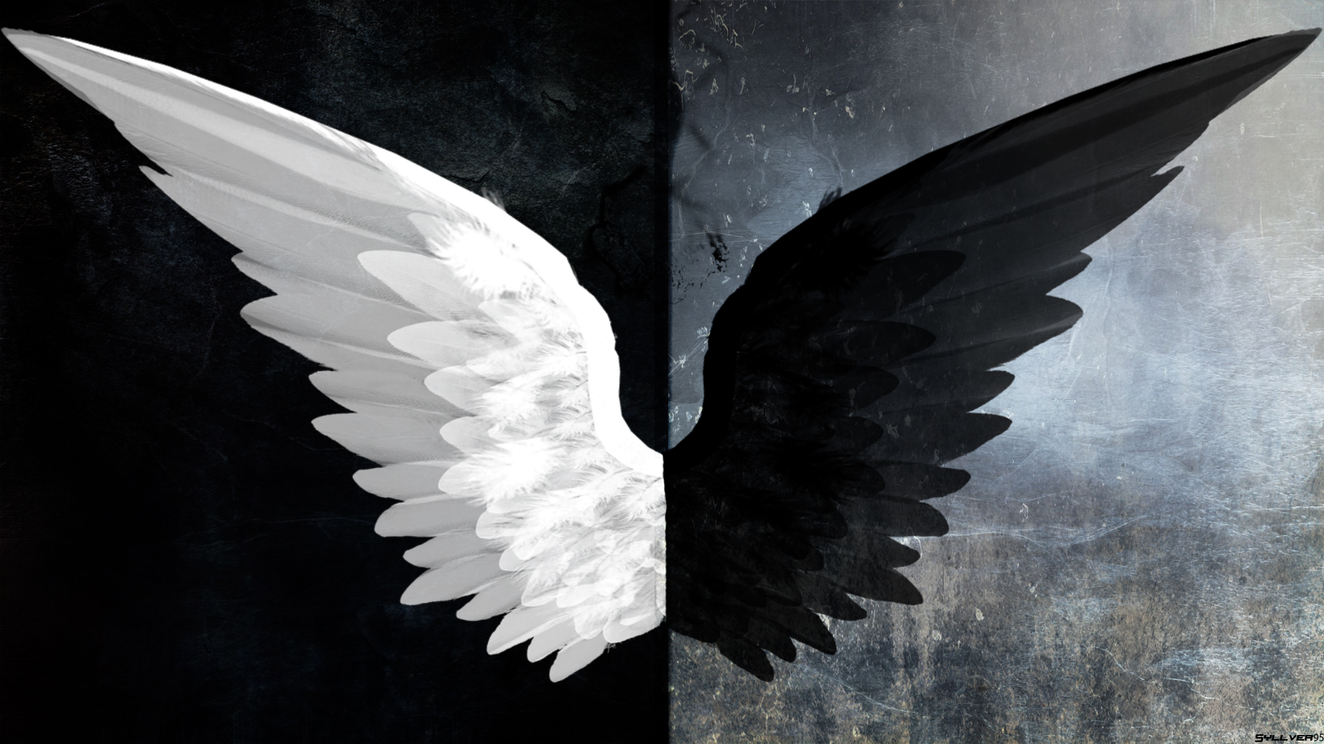 Phone wallpaper: Black & White, Evil, Angel, Wings, Fantasy 649808