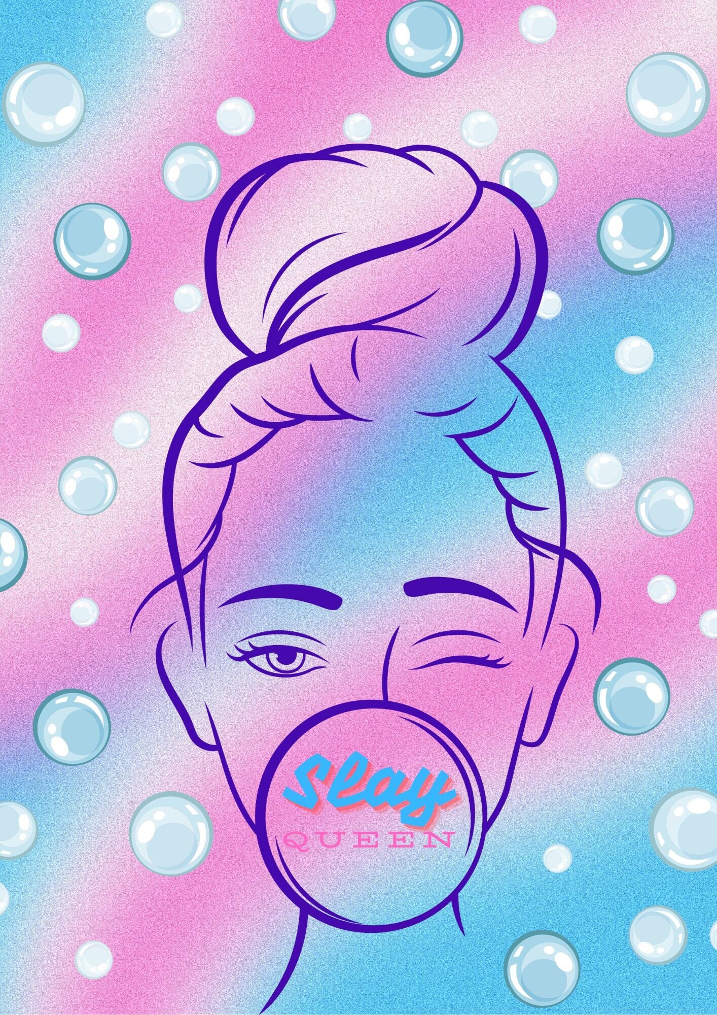 Slay Queen, Wall Art, Printable, A3, Bubble Gum Pink