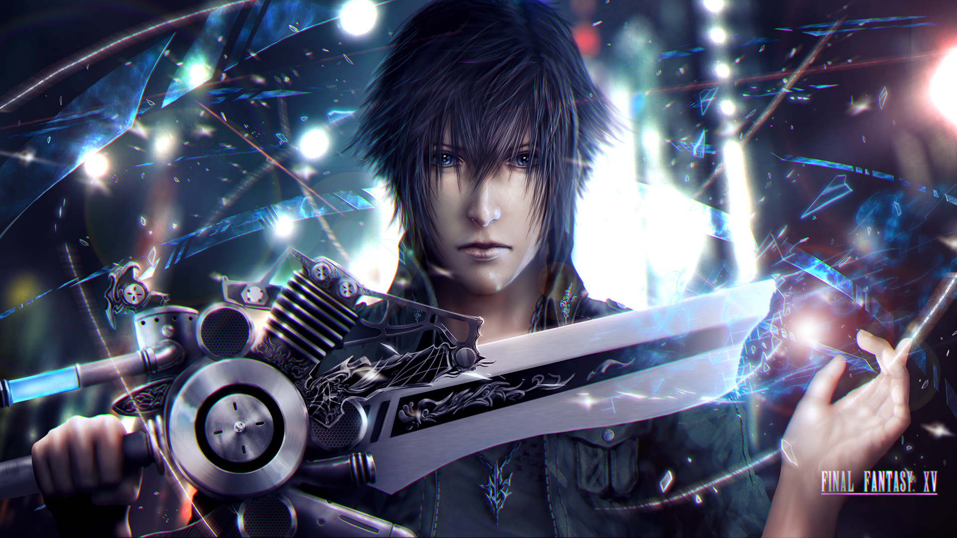 Wallpaper face, sword, guy, art, Final Fantasy XV, Night Light Sky, Noctis for mobile and desktop, section игры, resolution 1920x1080