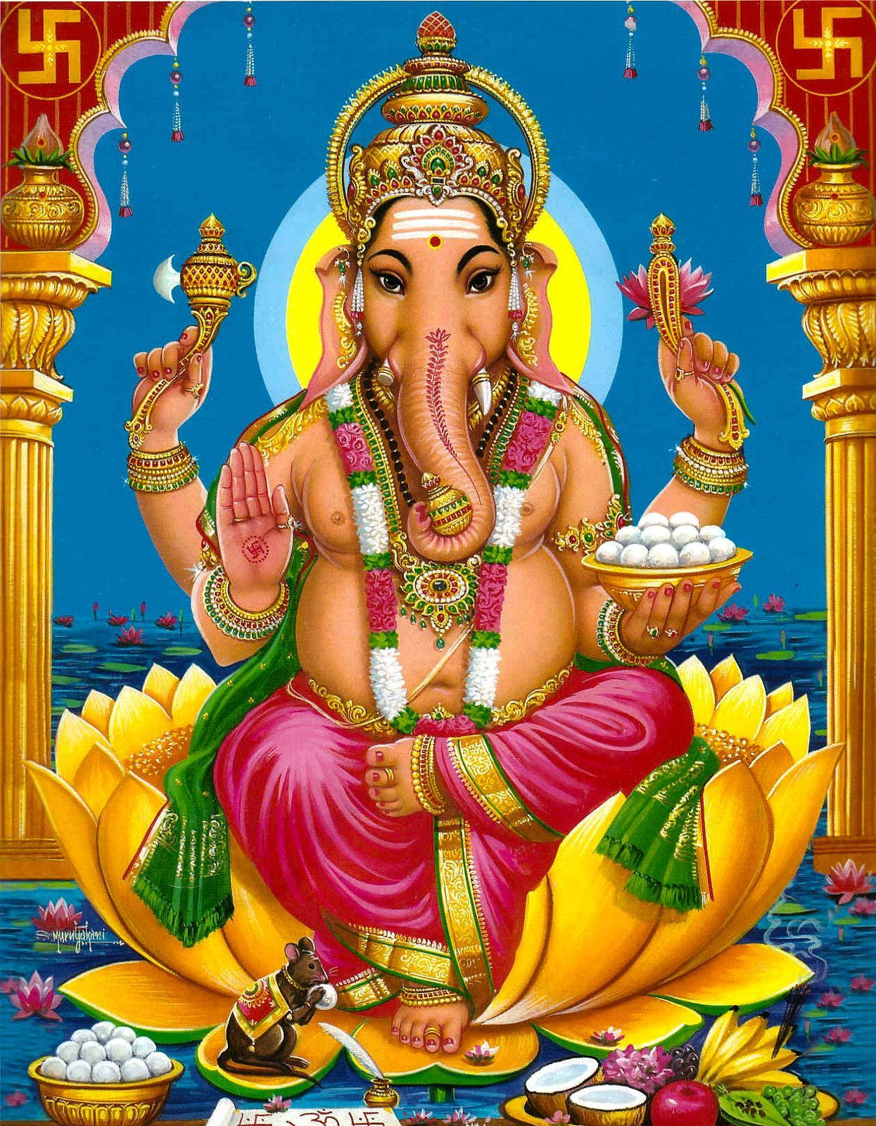 Download Divine Ganesha Receiving Offerings on Mobile Wallpaper
