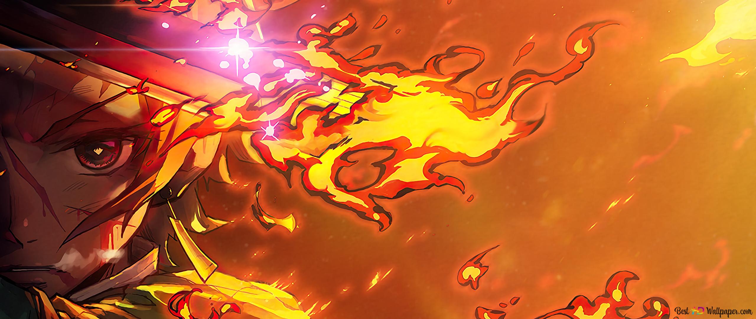 Demon Slayer, Tanjirou Kamado Flame Sword 4K wallpaper download