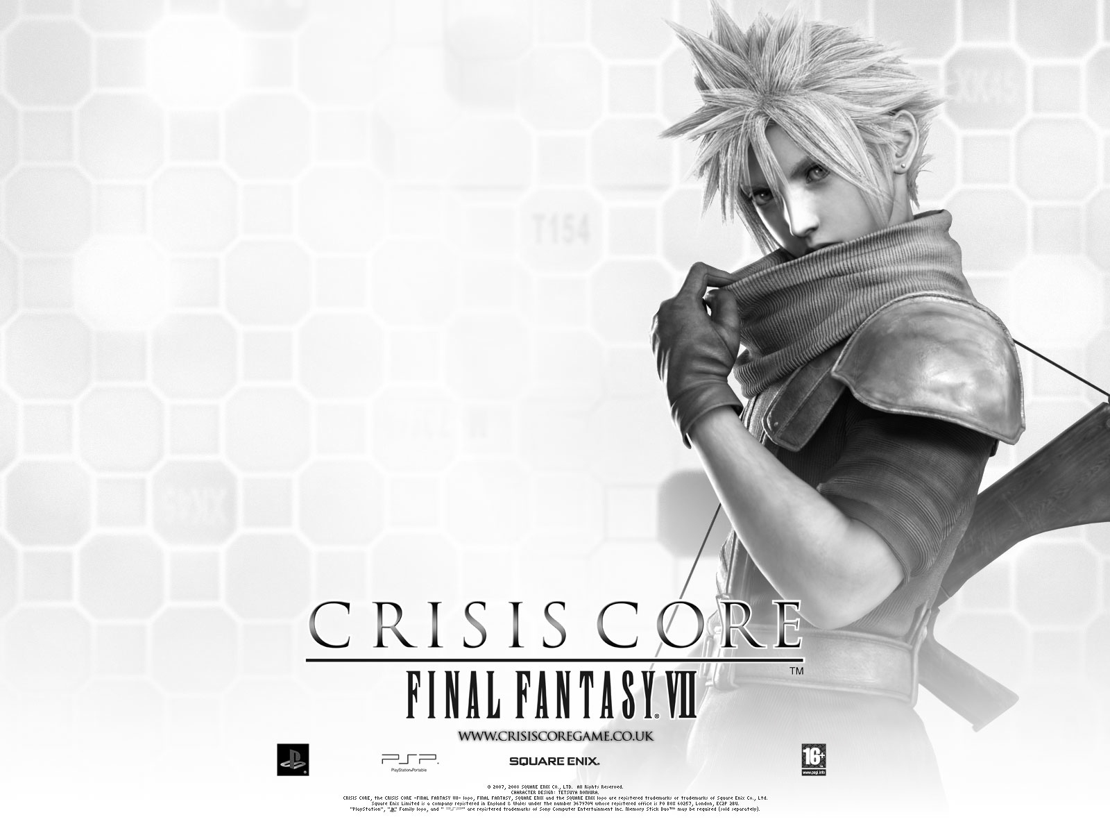 Black & White HD Wallpaper of Cloud Strife from Crisis Core: Final Fantasy VII