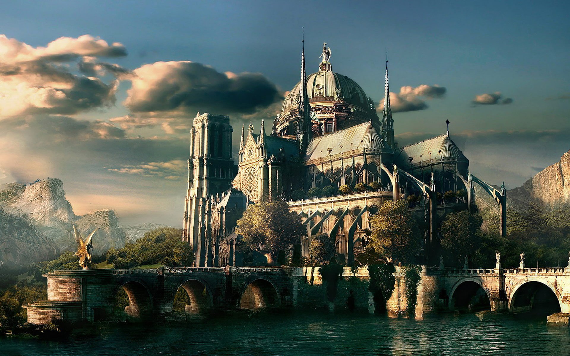 Fantasy Castle by the Water Wallpaper