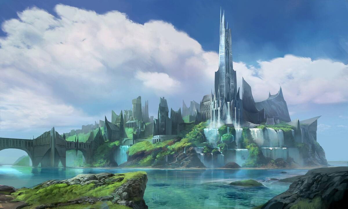 Wallpaper fantasy art architecture lake building artwork from godlike image and screensavers