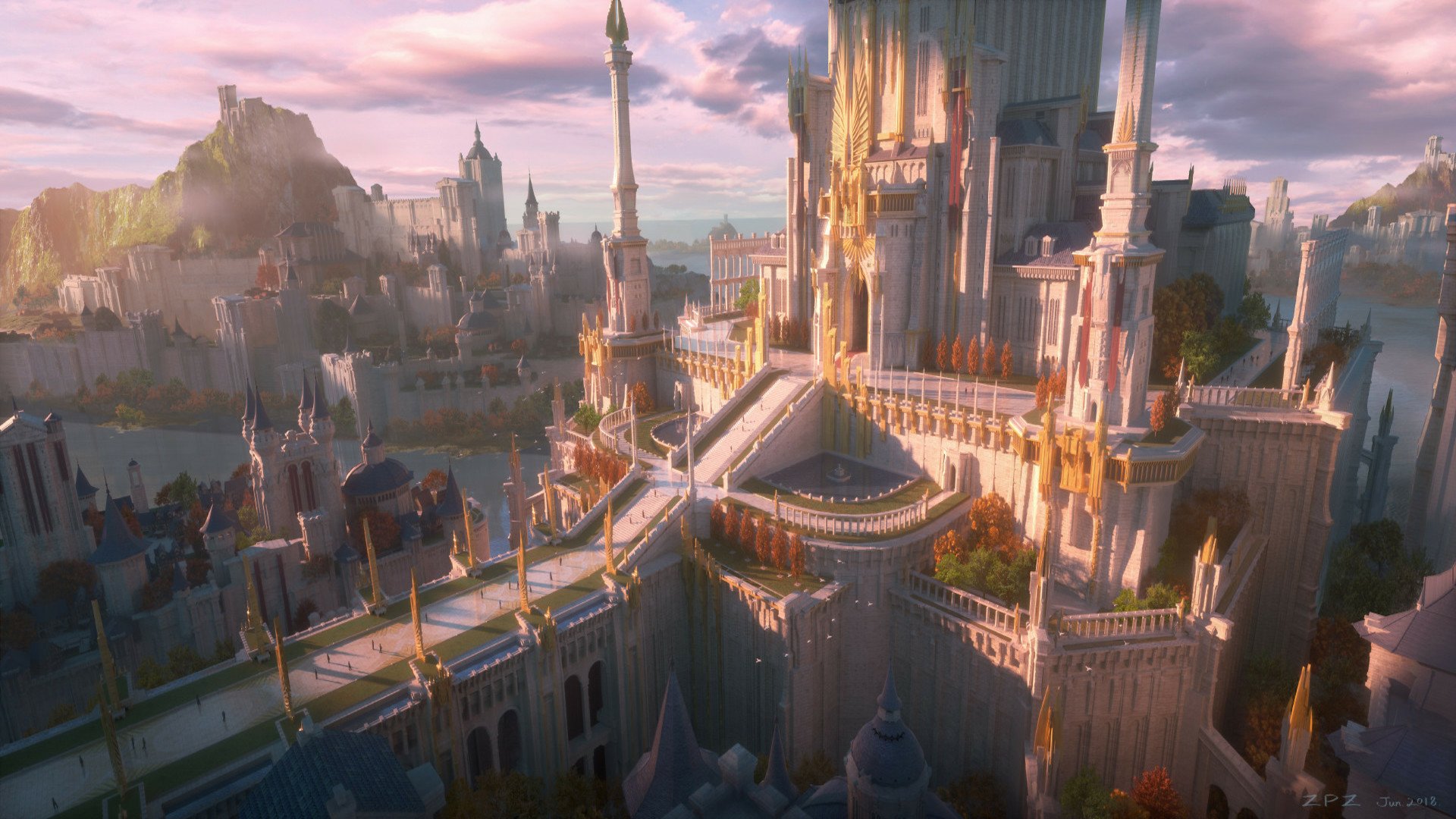Enchanted Cityscape: HD Fantasy Wallpaper
