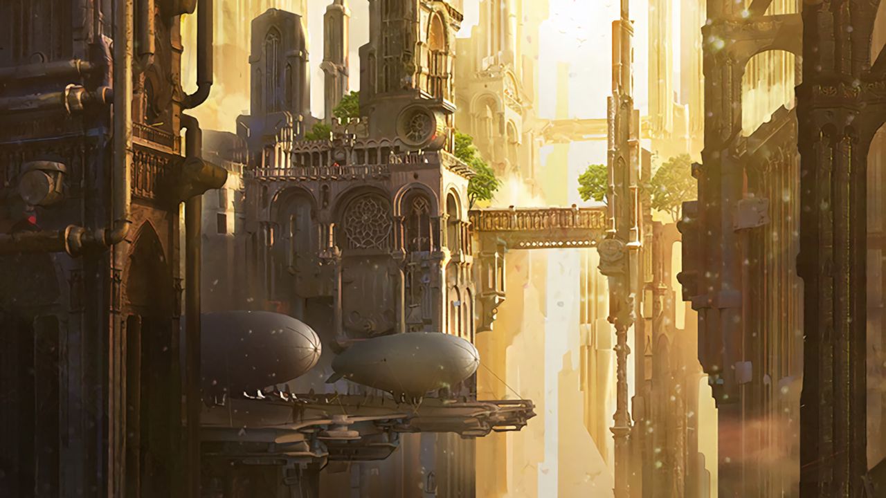Wallpaper city, fantasy, art, architecture, buildings, airships hd, picture, image