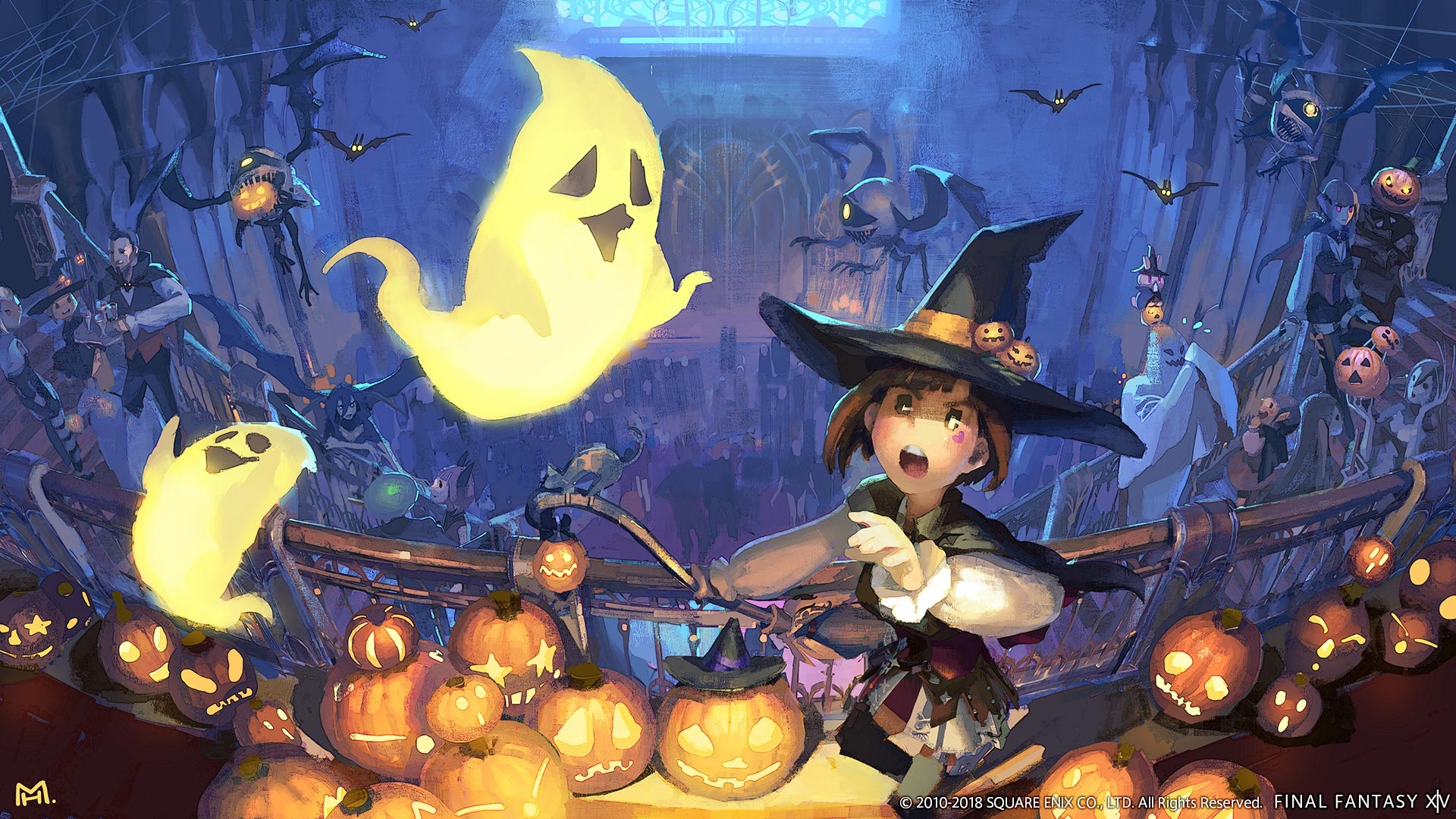 Phone wallpaper: Video Game, Final Fantasy Xiv, Ghost, Halloween, Pumpkin, Witch, Final Fantasy 444555