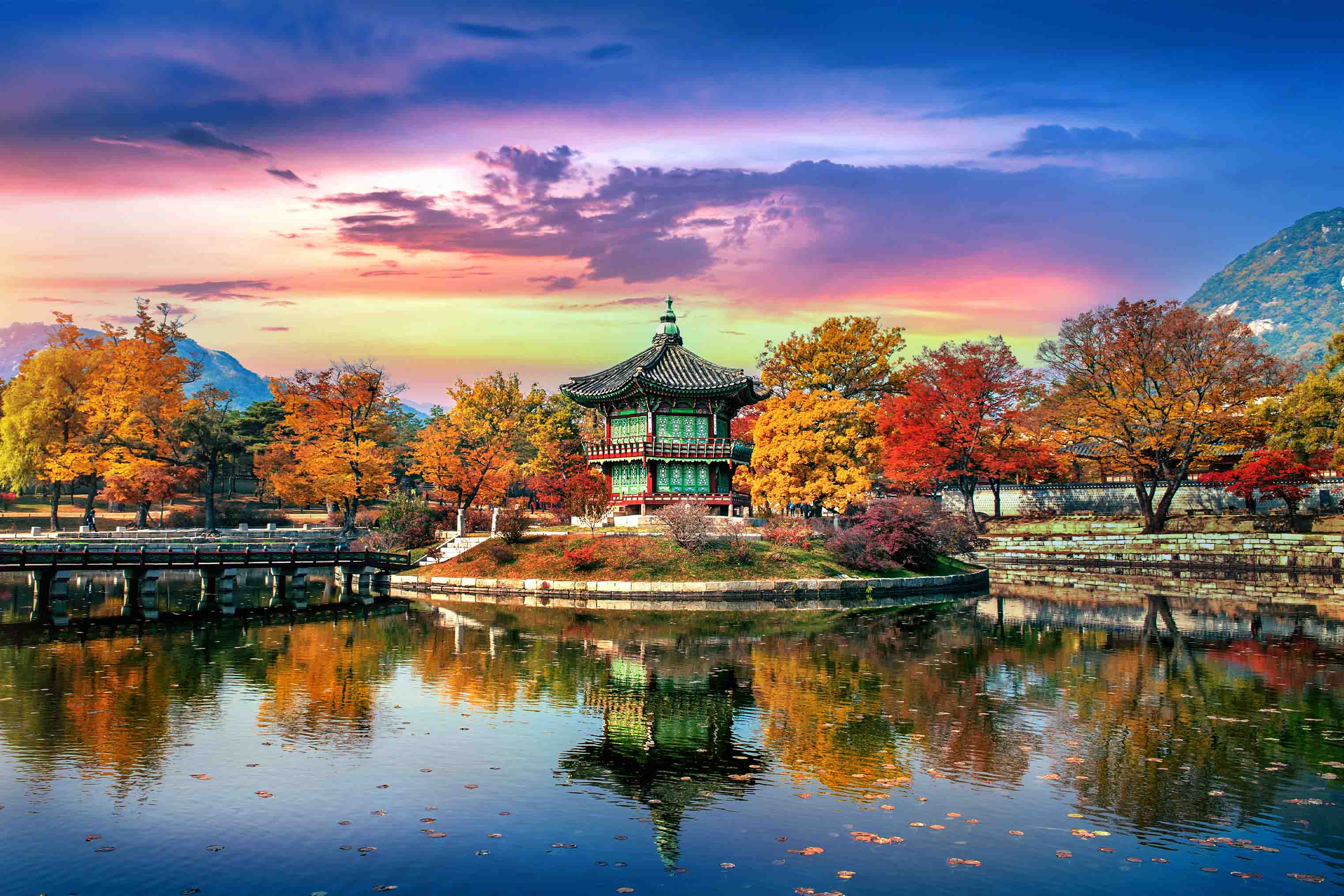 3D Building Lake Trees Autumn Landscape Wall Mural Wallpaper JN 372