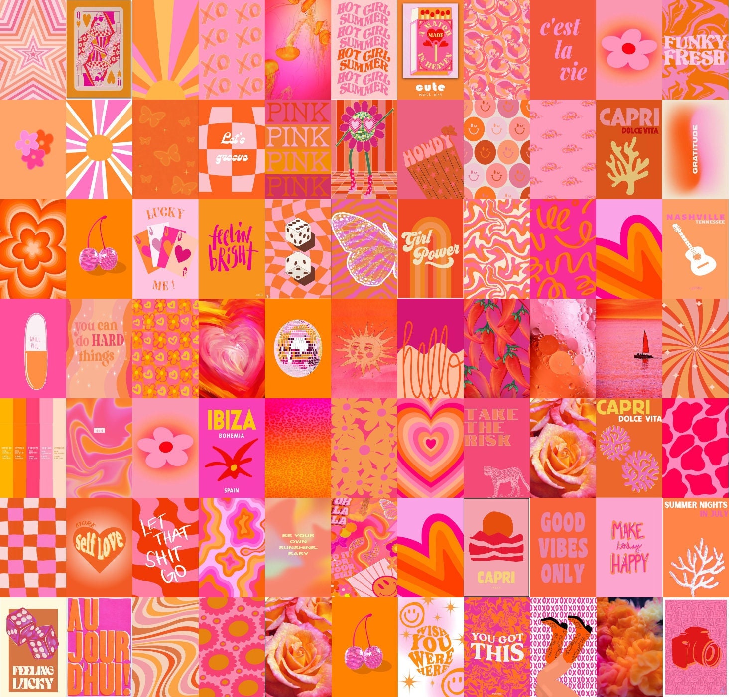 Pink Orange Wall Collage Prints. Preppy Danish Decor (digital Download)