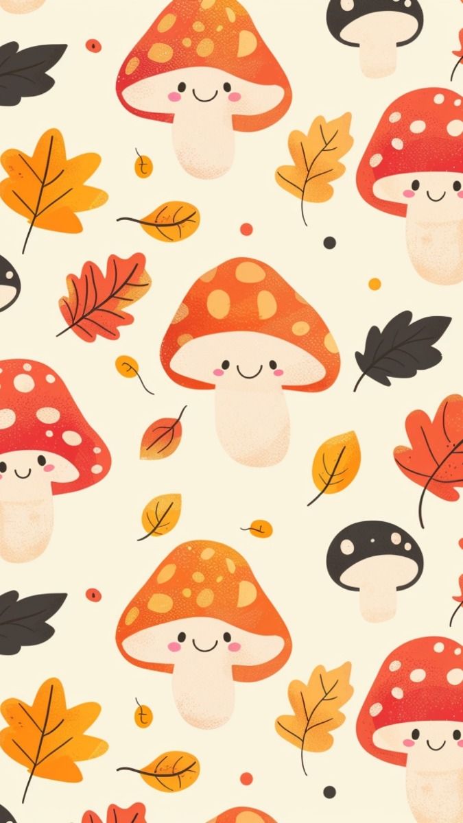 Cute Mushroom Fall Pattern Wallpaper Free Autumn Phone Background