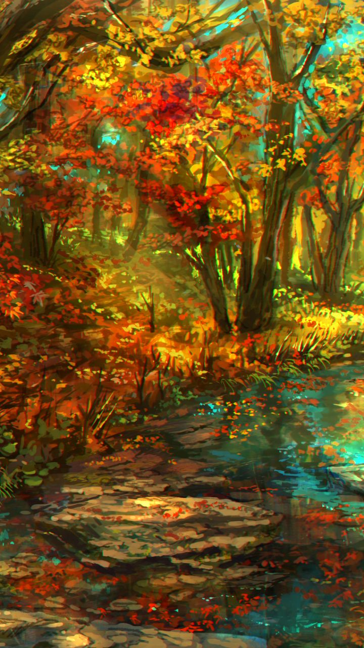 Phone wallpaper: Anime, Forest, Nature, Fall 1311465