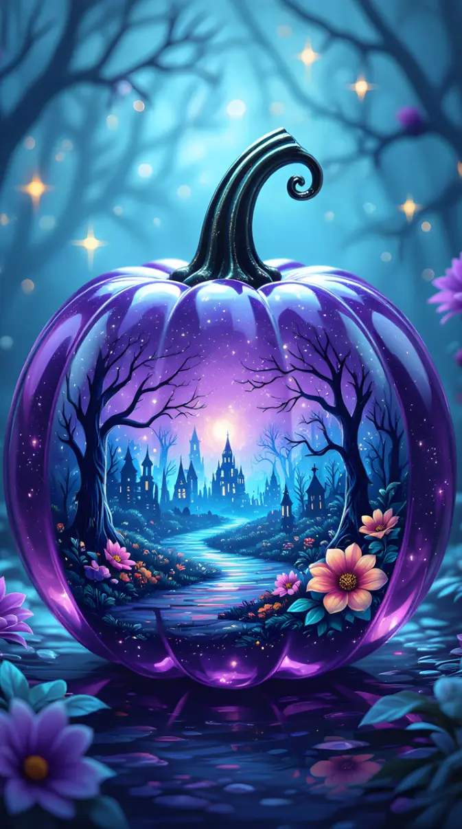 Halloween scene on a pumpkin wallpaper