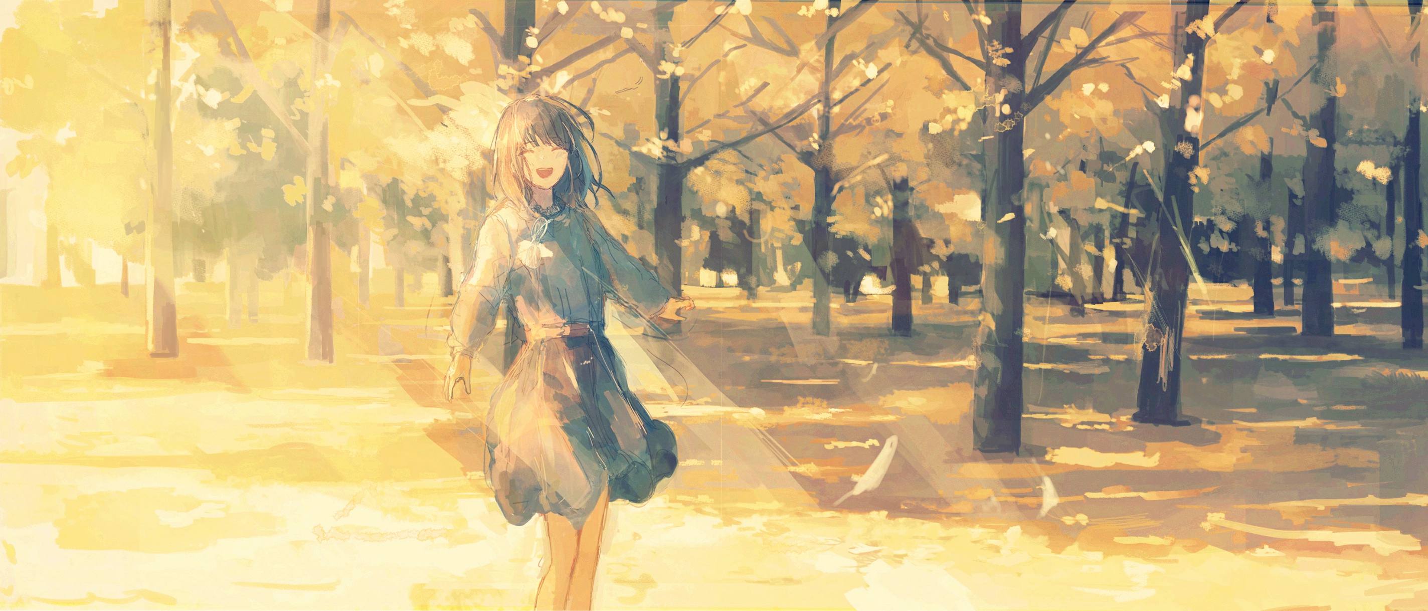 Wallpaper autumn, girl, joy, Park for mobile and desktop, section арт, resolution 2848x1218