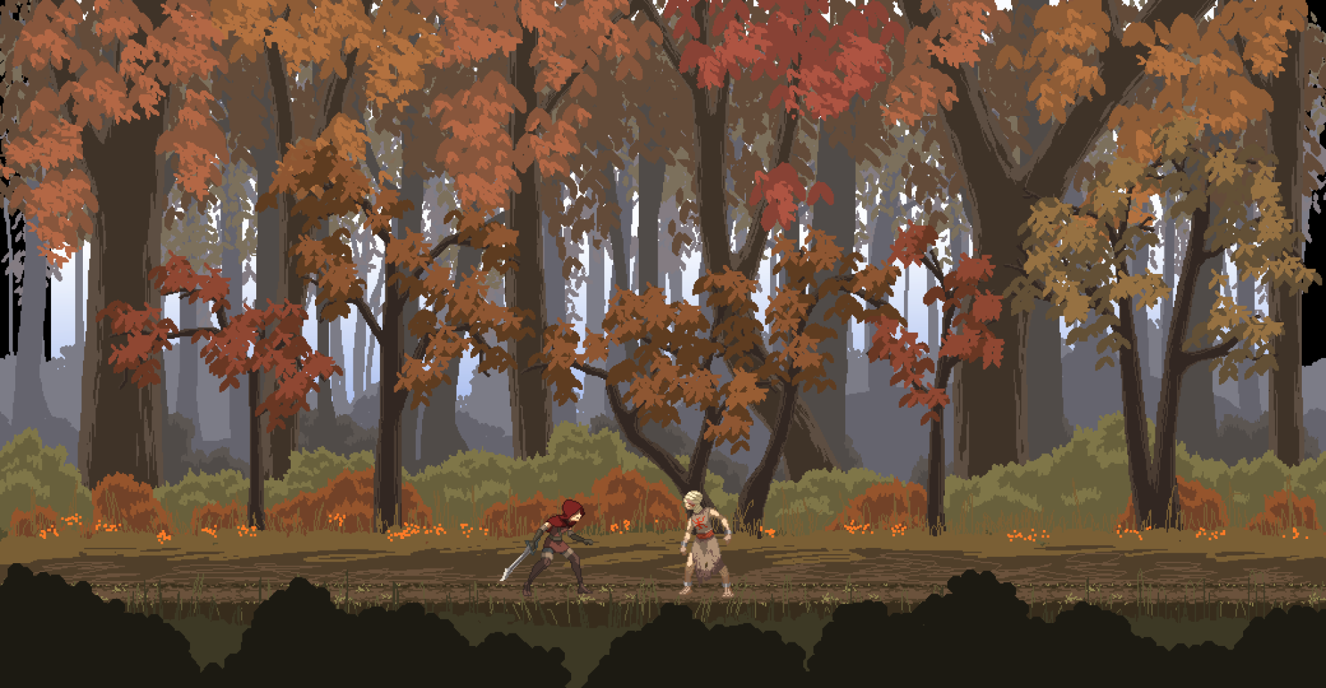 Autumn Duel: Artistic Pixel Art HD Wallpaper