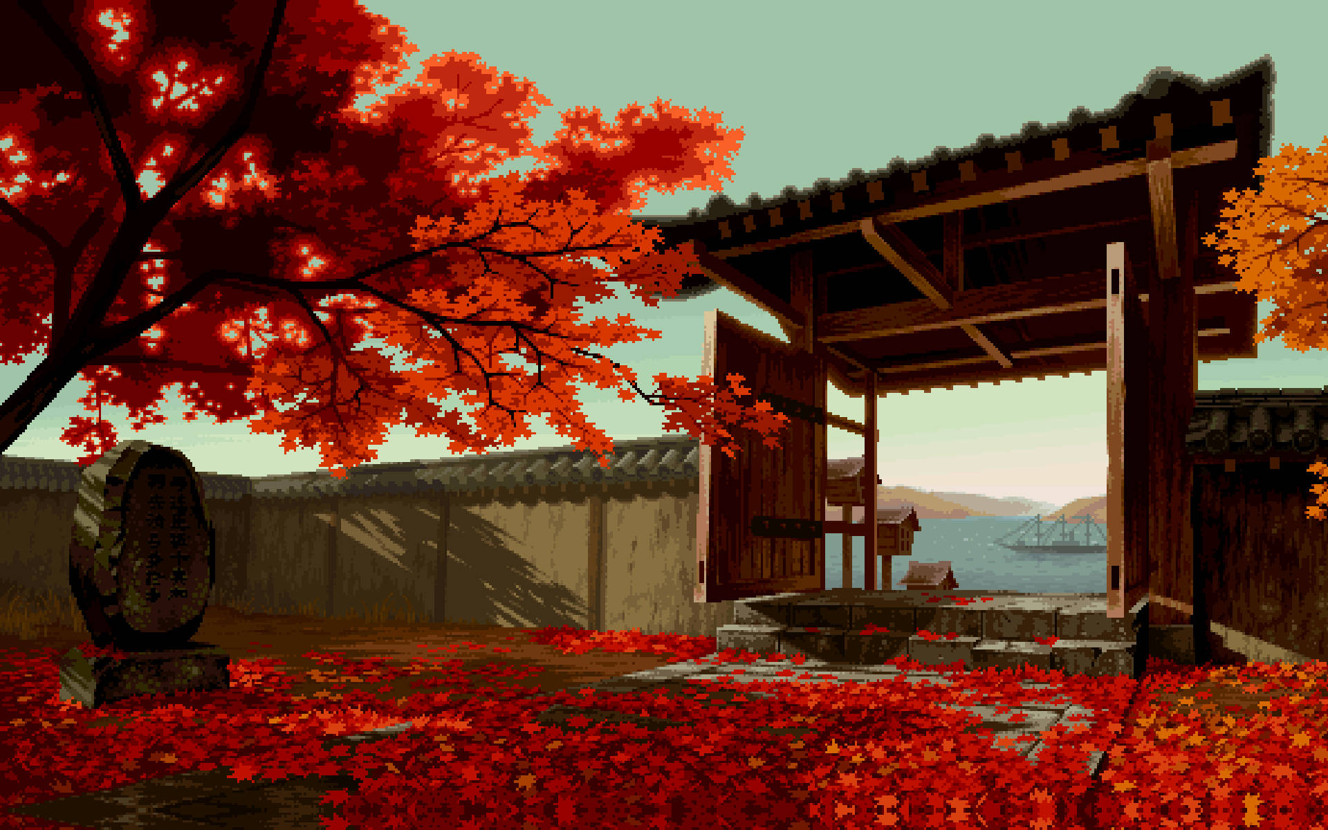 Download Google Pixel Desktop Temple Leaves Wallpaper