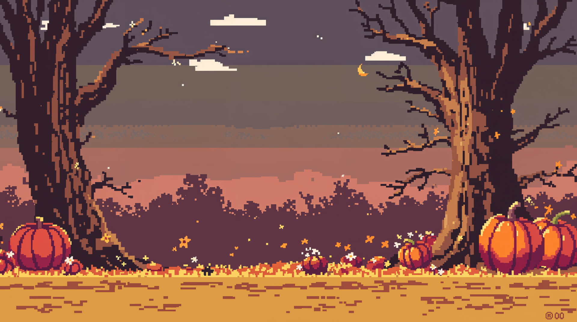 Autumn Dreams: 4K Ultra HD Wallpaper of a Pixel Art Pumpkin Landscape