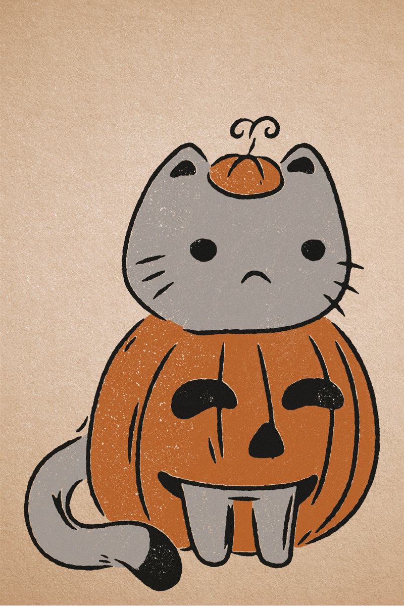Poster Cat Halloween Poster Boho Pumpkin Halloween Art Cat In Pumpkin Costume Fall Print for Autumn