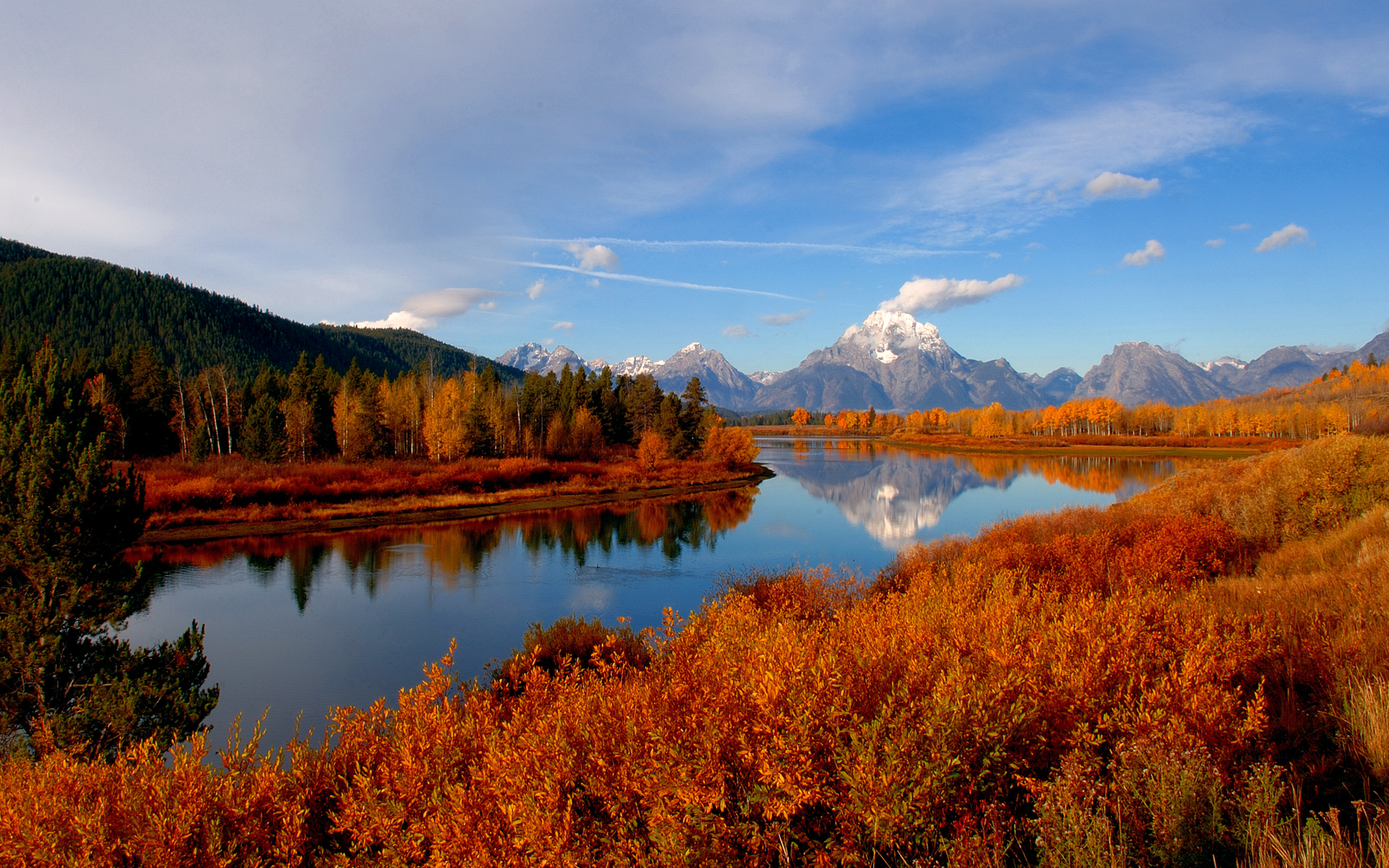 Wallpaper autumn, forest, the sky, mountains, river for mobile and desktop, section пейзажи, resolution 1920x1200