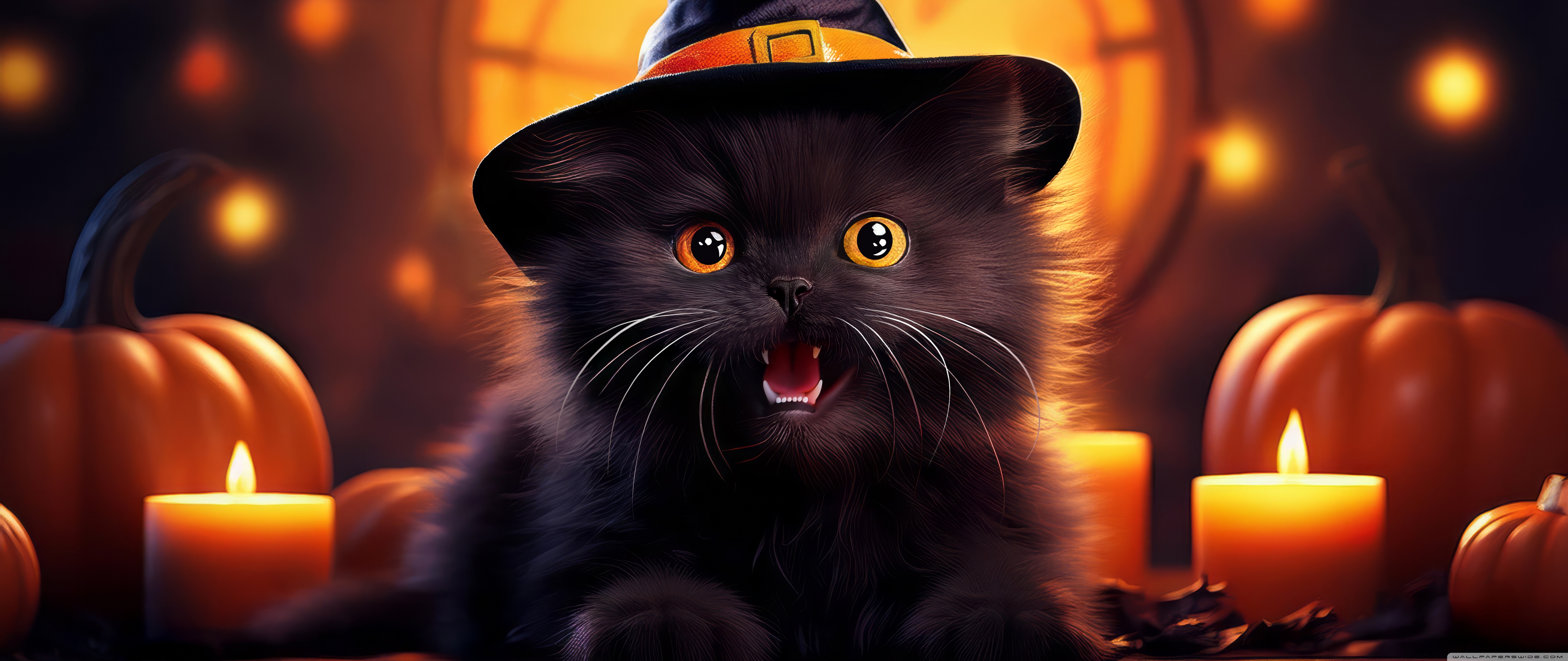 Black Witch Cat Halloween 4K UHD Wallpaper for UltraHD Desktop and TV, Widescreen and UltraWide Display, Smartphone and Tablet Devices