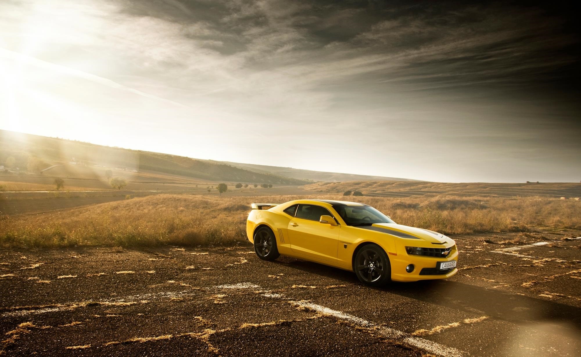 Wallpaper car, Chevrolet, Muscle, Camaro, yellow, sun, Bumblebee, Edition for mobile and desktop, section chevrolet, resolution 2000x1230