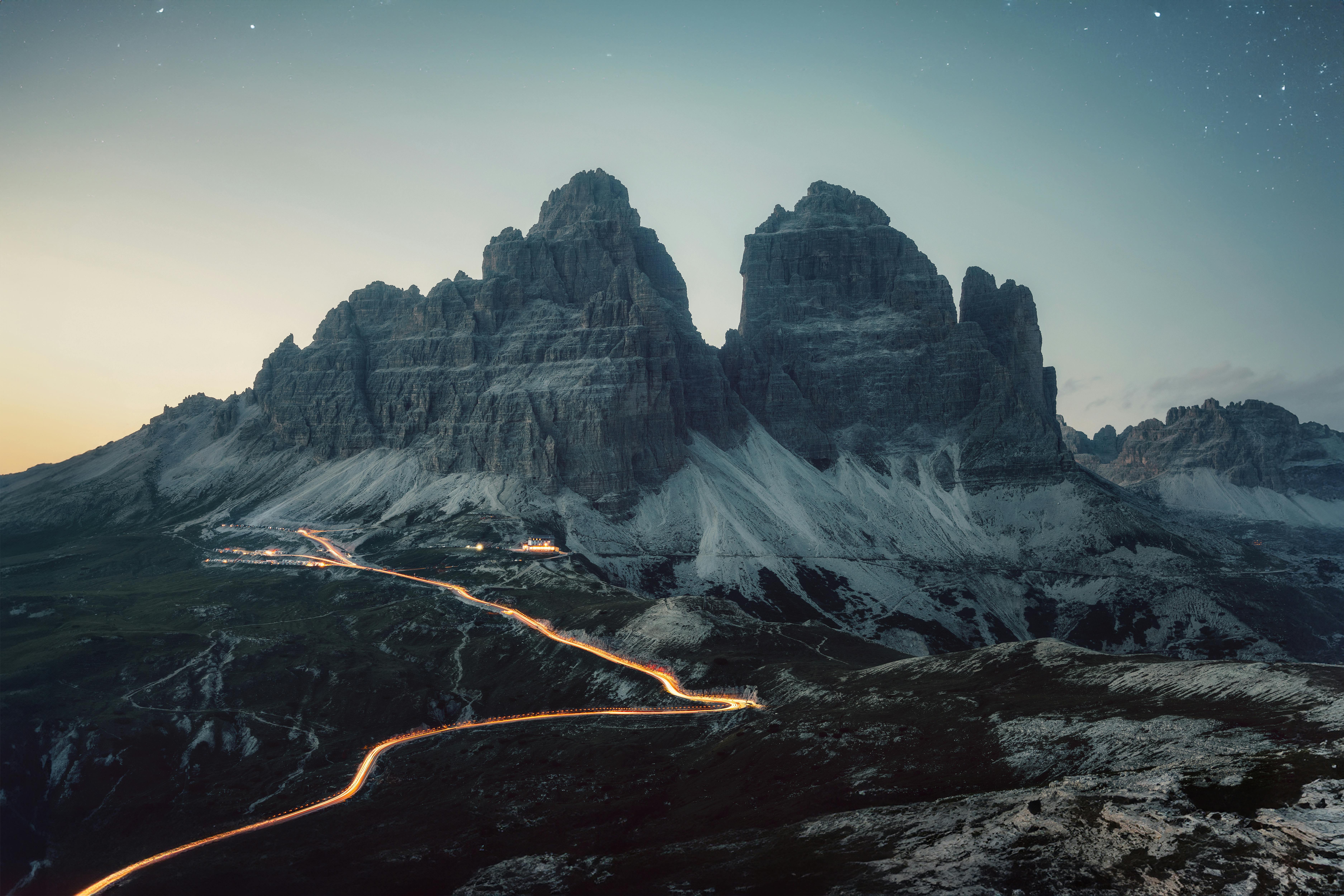 Scenic View of the Tre Cime di Lavaredo Mountain Peak in the Dolomites at Sunset · Free