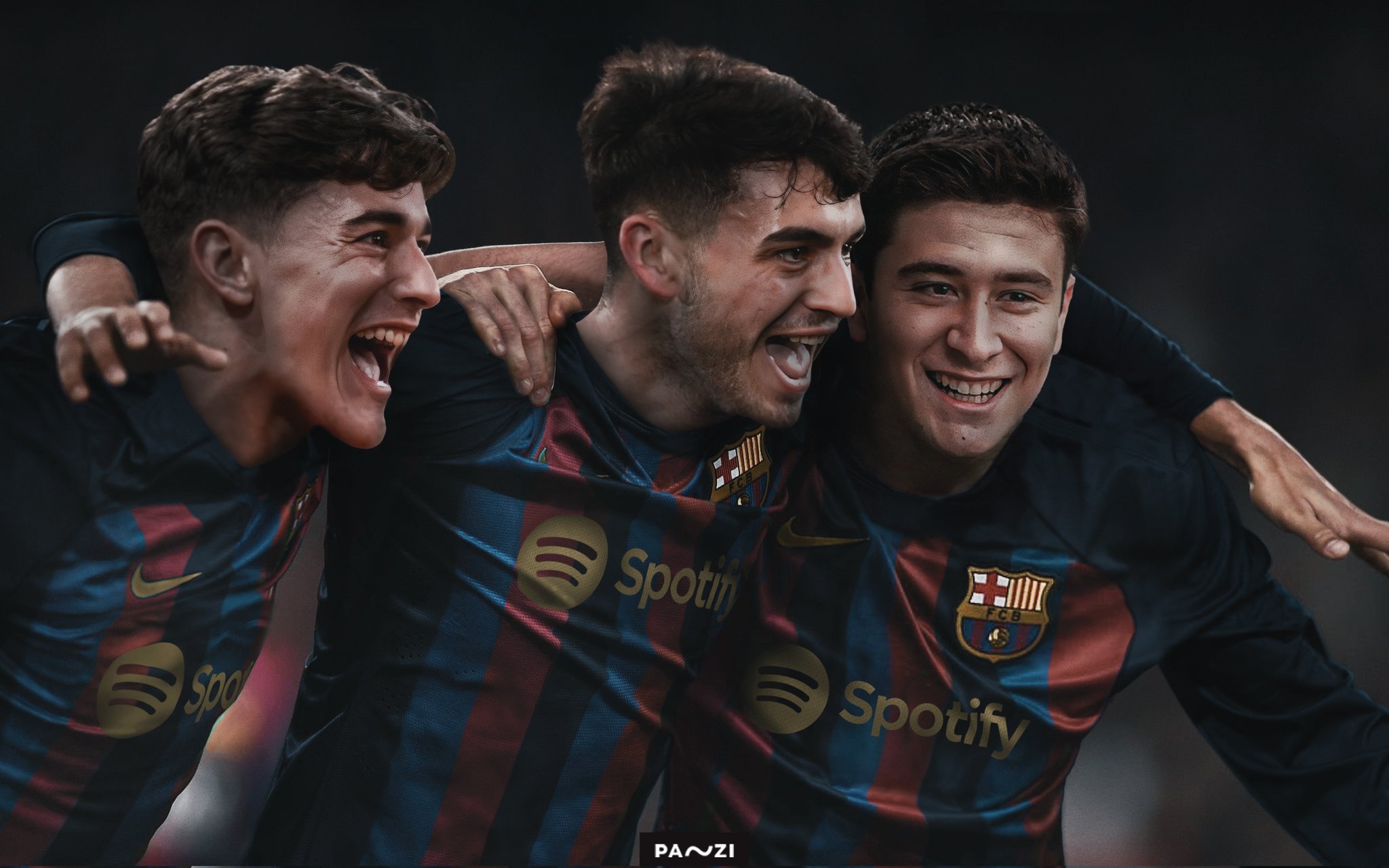 Barça Universal: Gavi, Pedri and Pablo Torre celebrating together