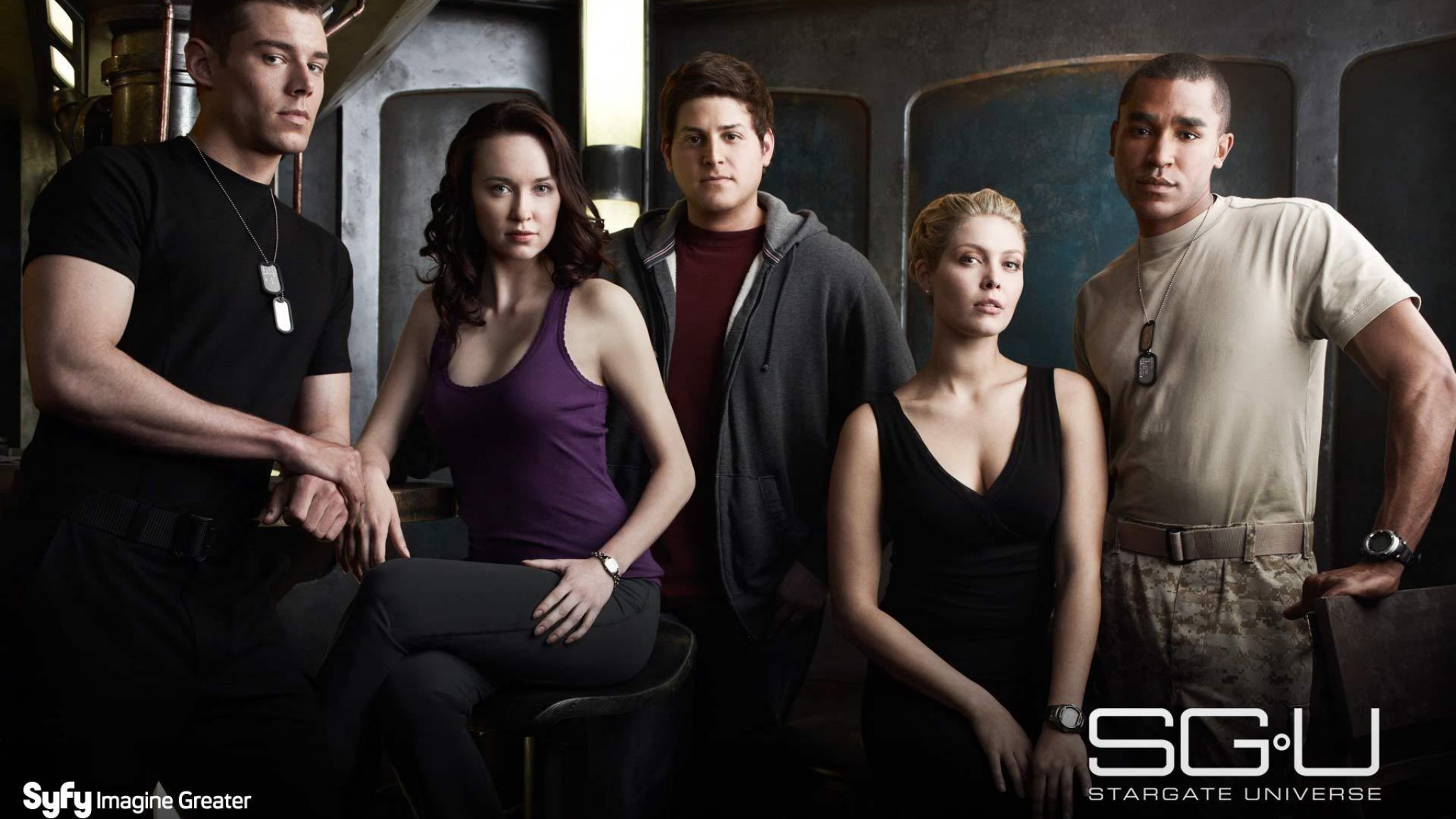 Download Chloe Armstrong Elyse Levesque Eli Wallace David Blue Everett Young Louis Ferreira Nicholas Rush Robert Carlyle TV Show Stargate Universe HD Wallpaper