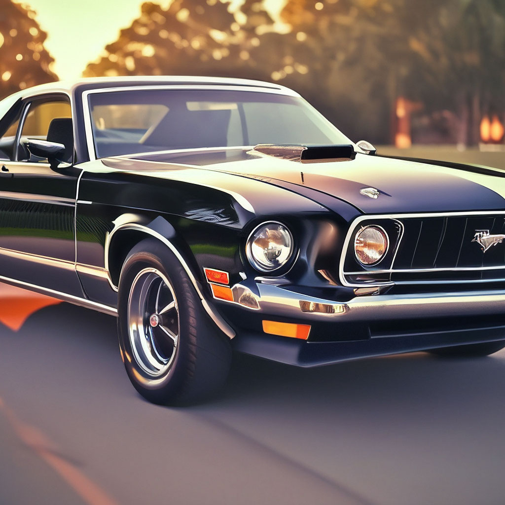 Black ford mustang 1980, side view, window open, VinDiesel sitting in the