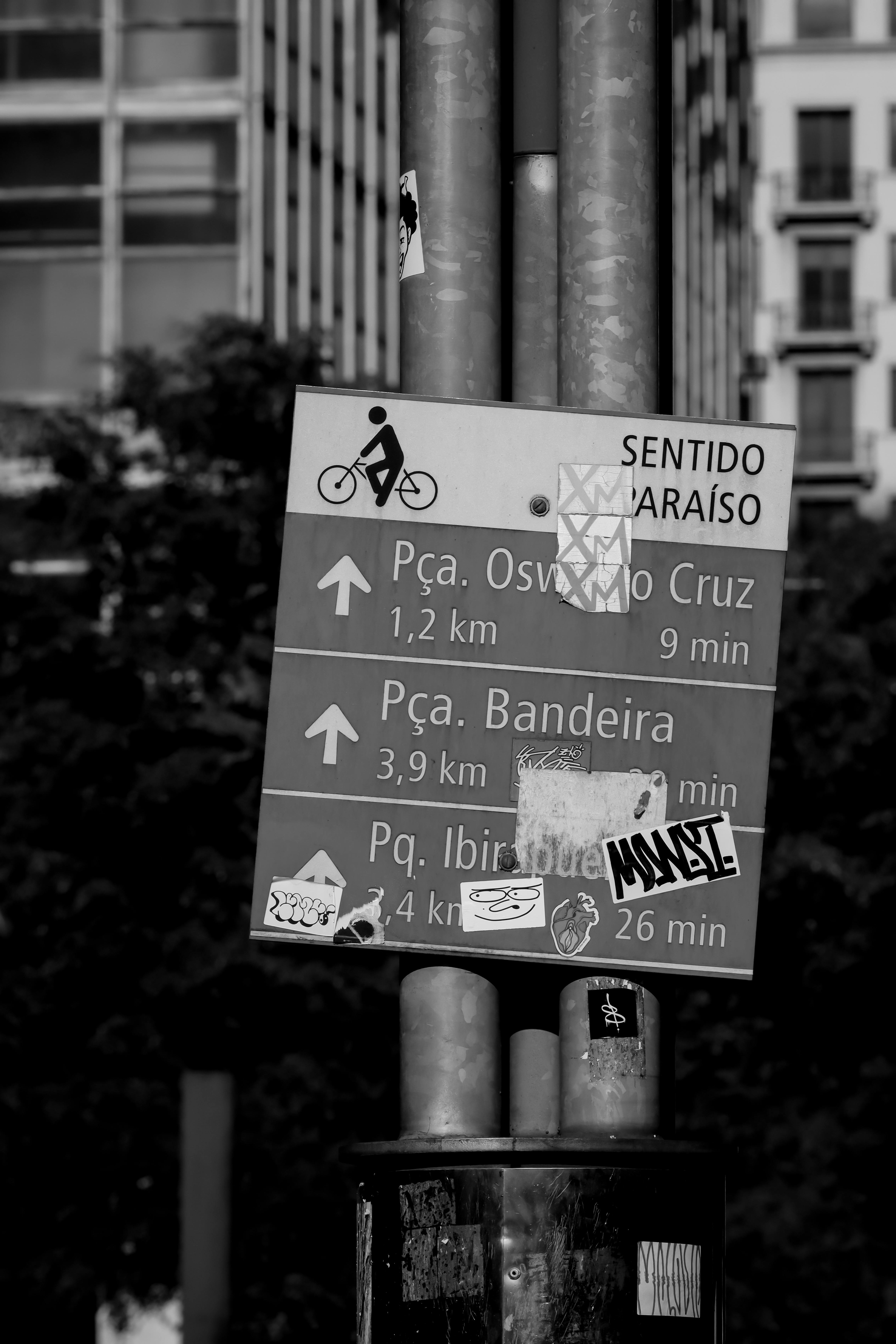 Urban Signpost with Directions in Monochrome · Free