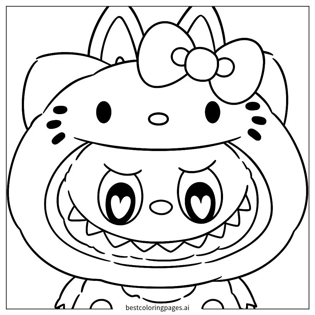 Labubu in a Hello Kitty Costume Coloring Page