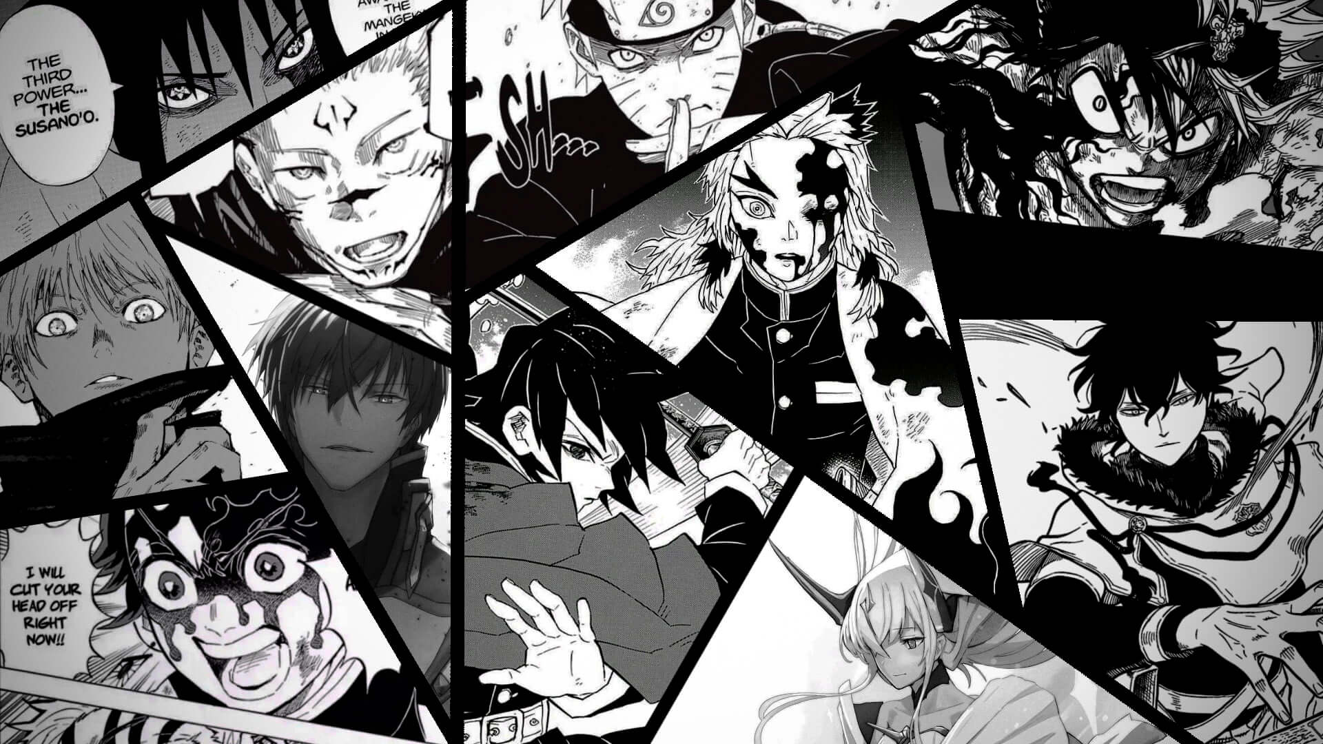 Anime Mural Wallpaper. Black and White Manga Comic Style