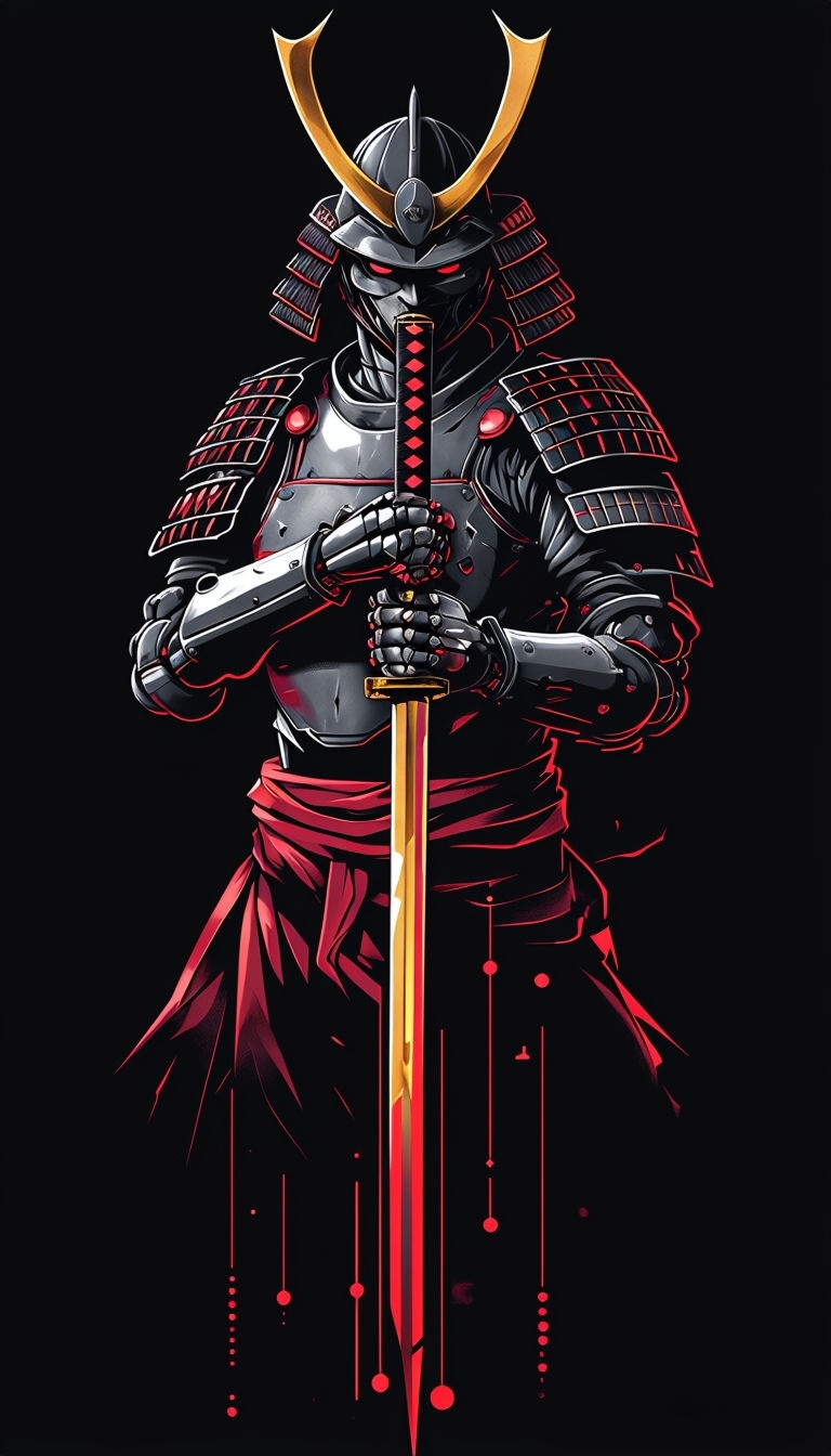 Free and customizeable japanese style yakuza on a tokyo street holding a samurai sword