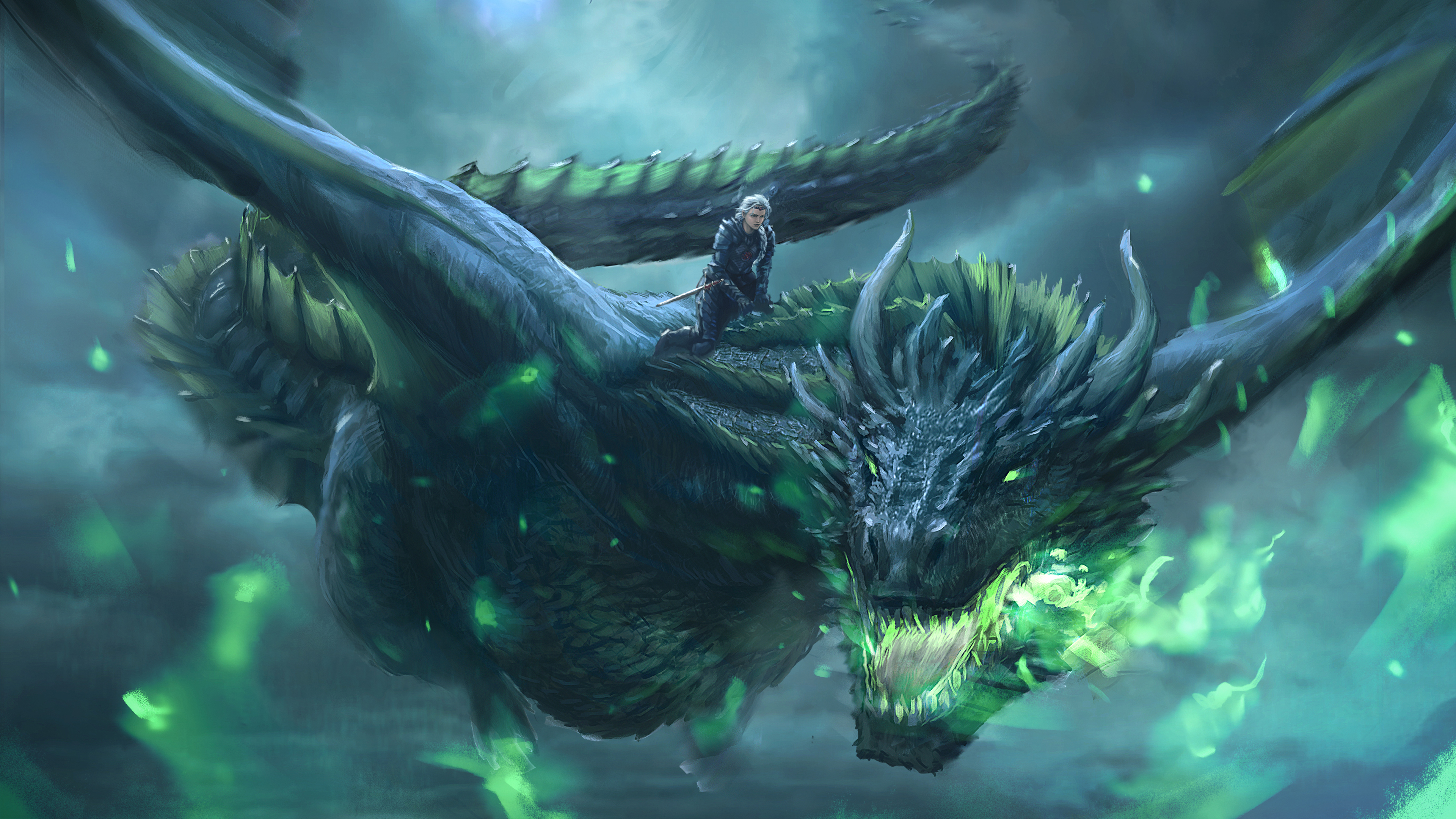 Fantasy Dragon Is Having A Boy On Back 4K HD Dreamy Wallpaper