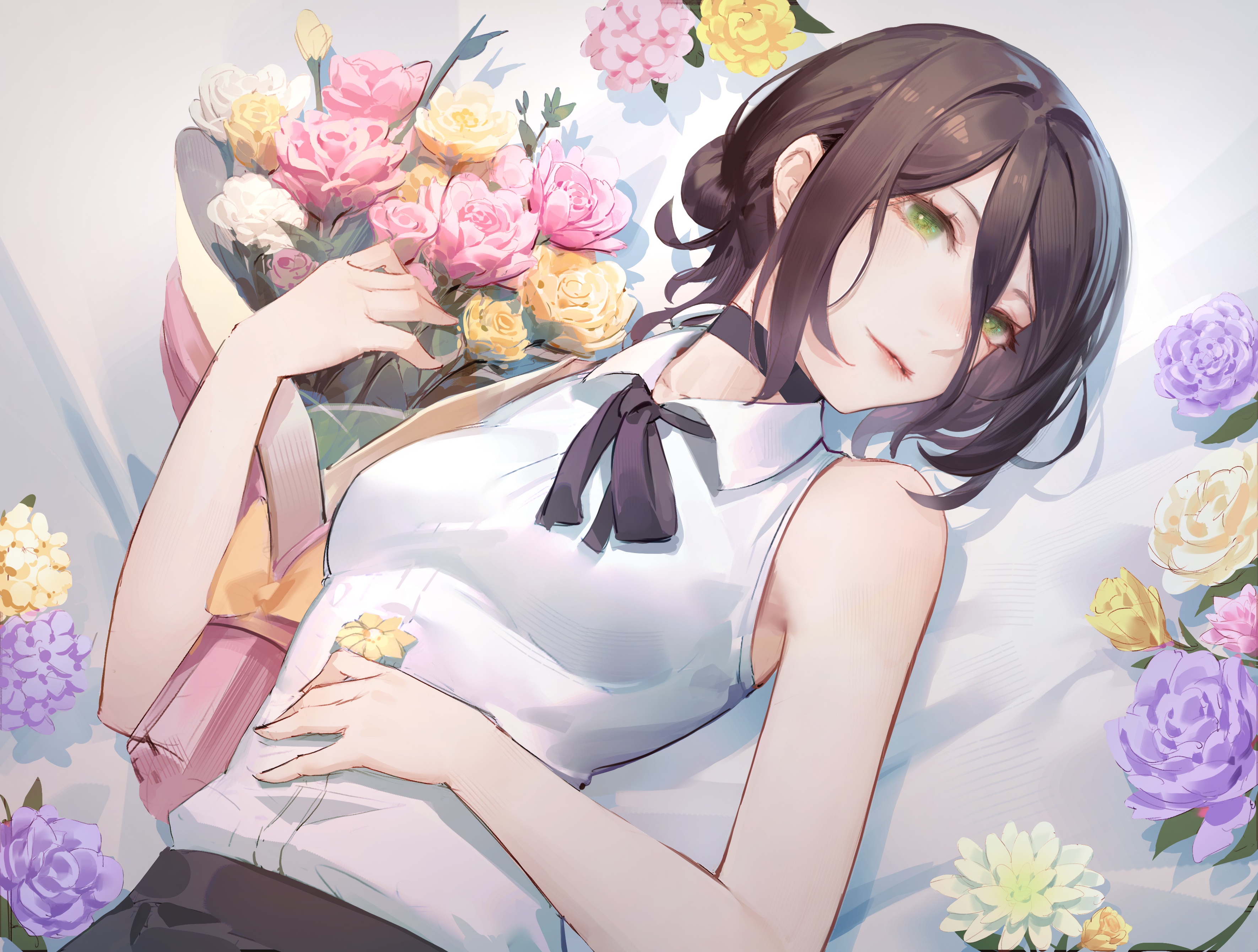 Wallpaper girl, flowers, manga, Chainsaw Man, Pray for mobile and desktop, section арт, resolution 3541x2680