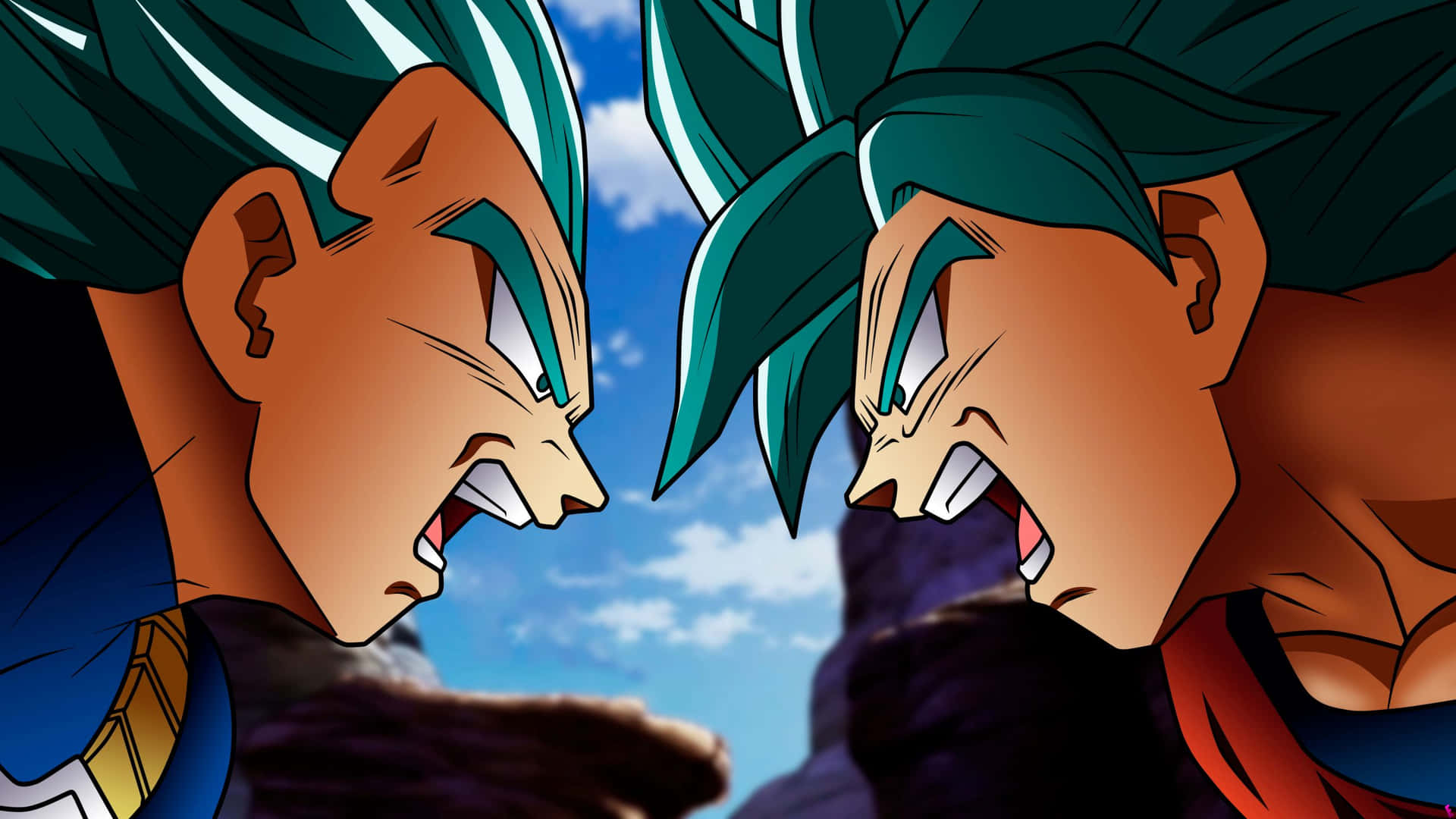 Download Goku and Vegeta stare off in epic battle in the anime classic, Dragon Ball Z Wallpaper