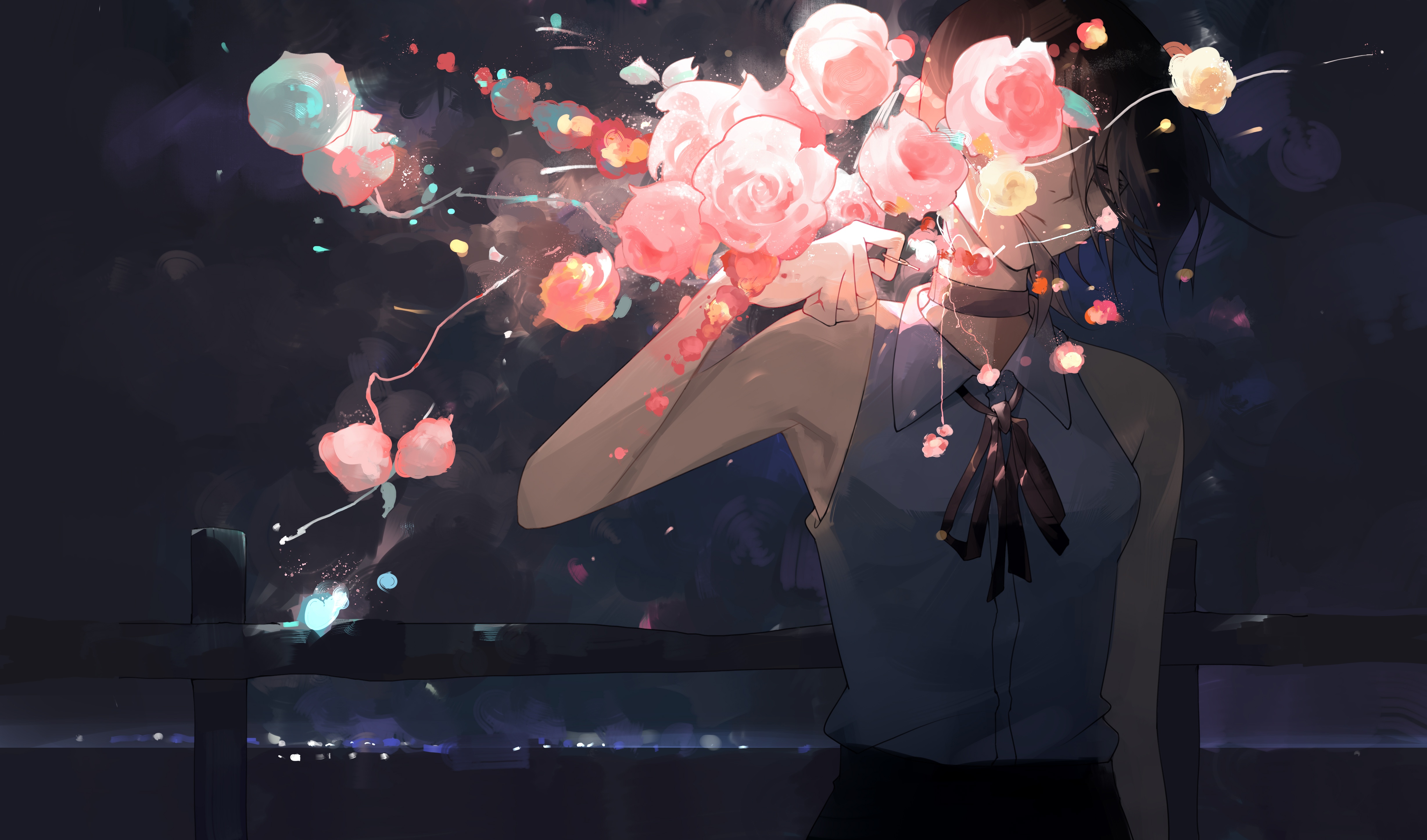 Wallpaper girl, flowers, night, Chainsaw Man, Pray for mobile and desktop, section арт, resolution 4912x2894