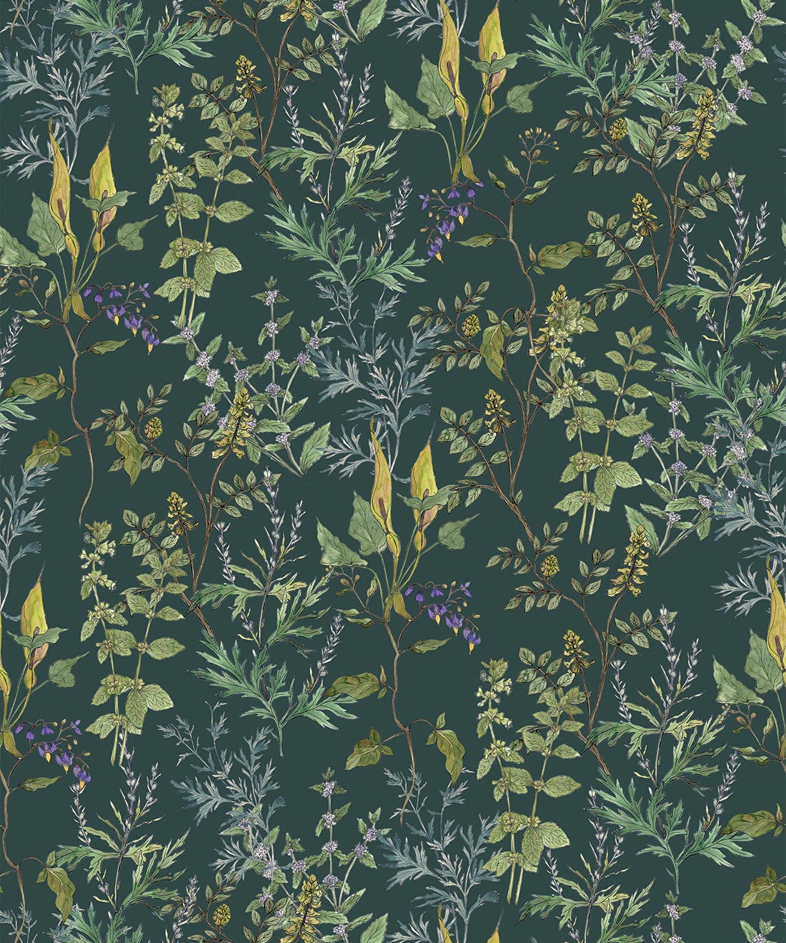 Woodland Floral Wallpaper / Green / Double Roll