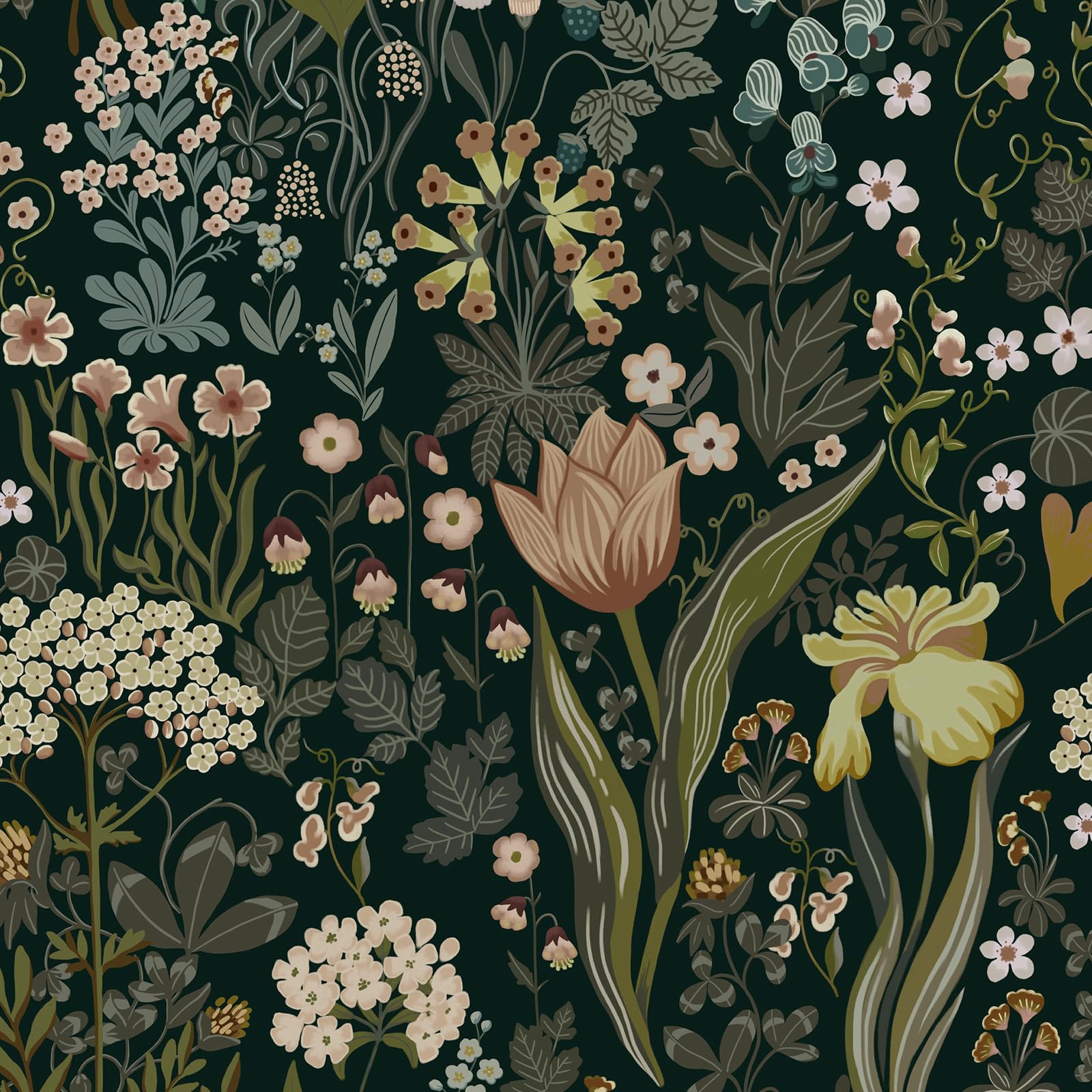 Toduso Peel and Stick Wallpaper Vintage Wall Paper Dark Green Floral Contact Paper Removable Wallpaper 393.7x16.1 Leaf Flower Self Adhesive for Bedroom Drawer Cabinets Decor