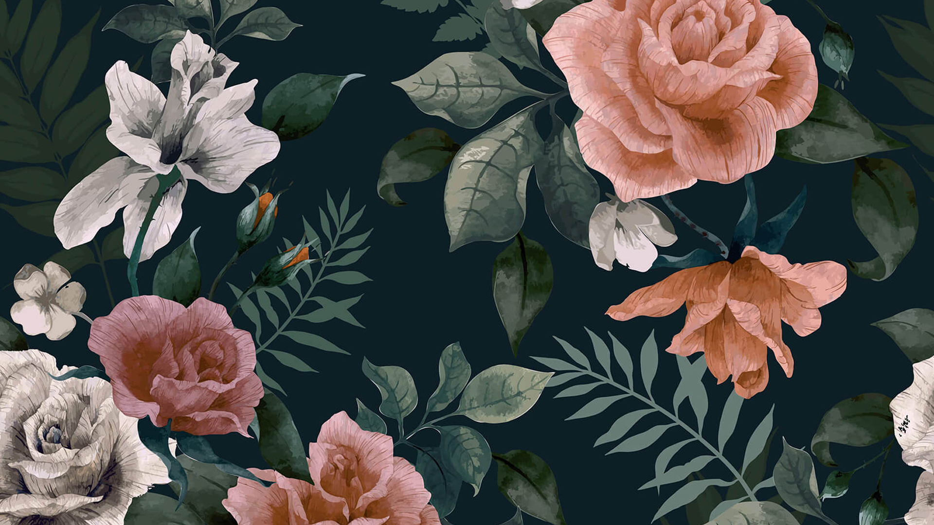 Pink White Flowers Green Leaves Floral HD Floral Wallpaper